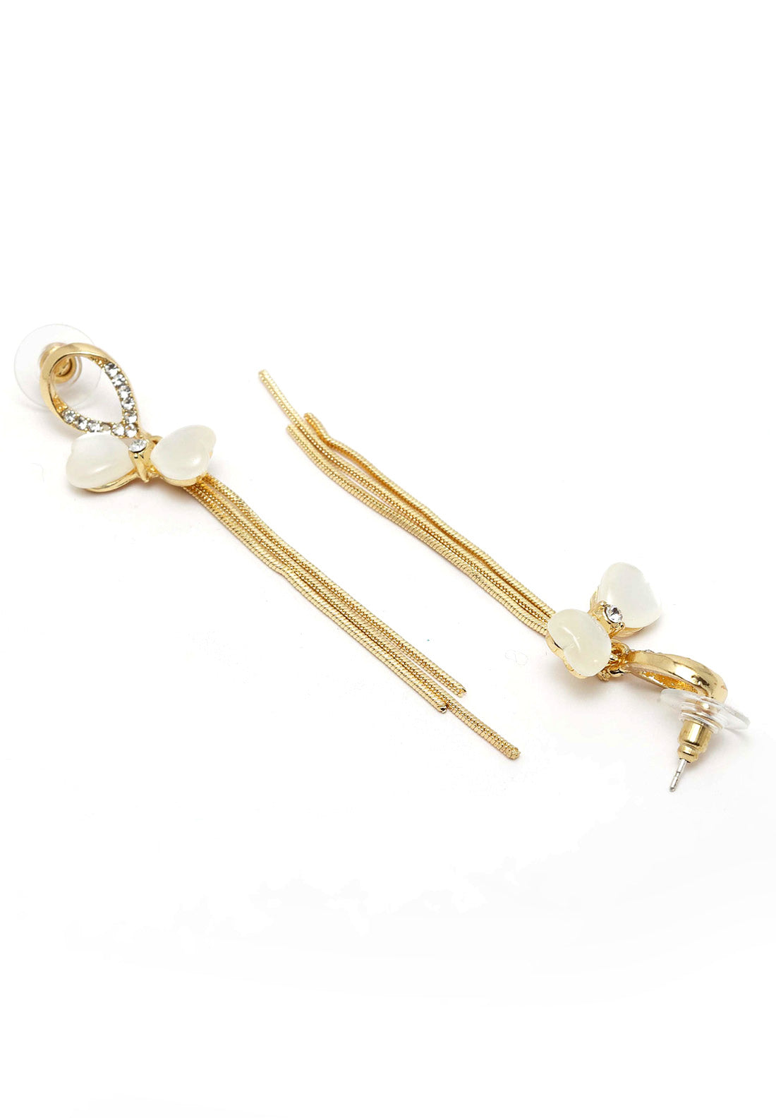 Gold Bow Crystal Hanging Earrings
