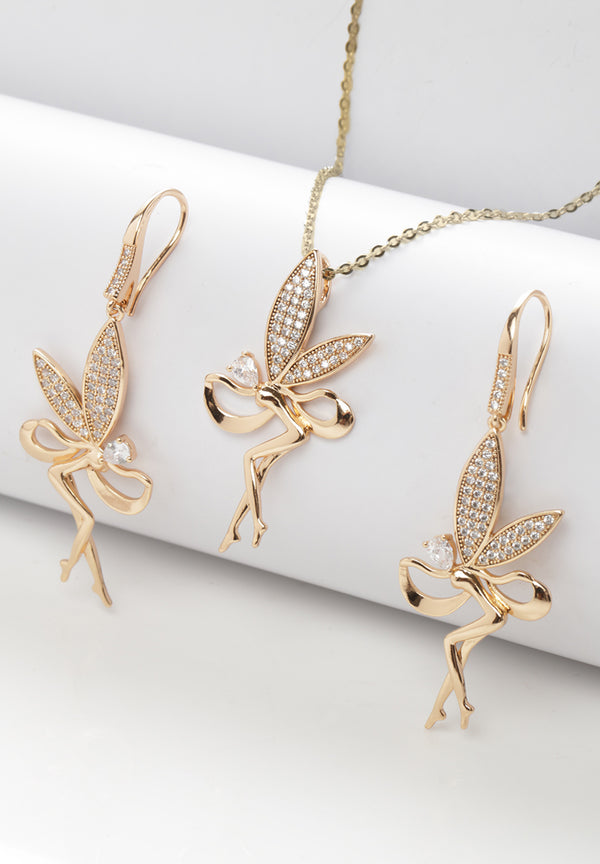 Cubic Zirkonia Angel Pendant korvakorut setti