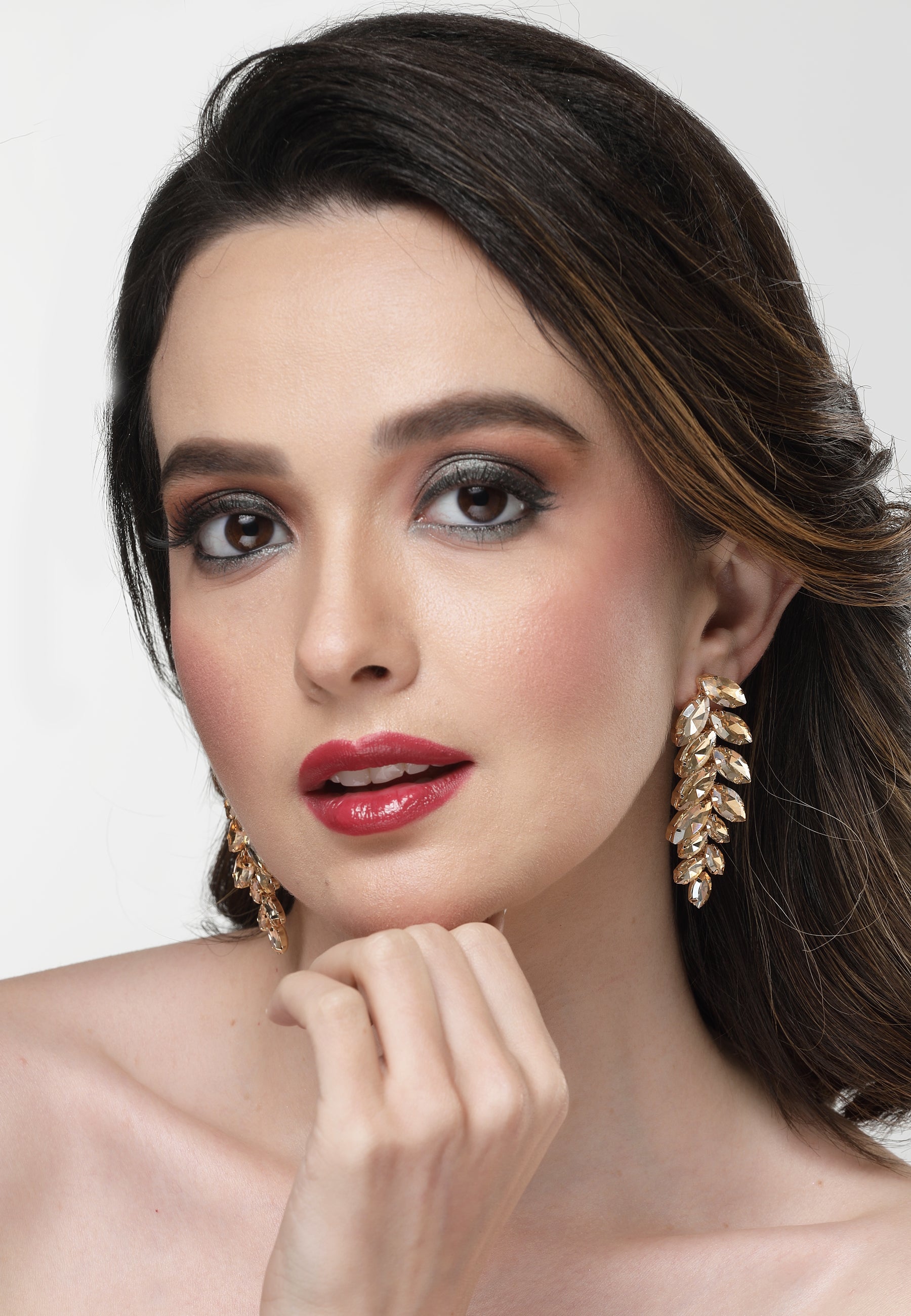 Gold-Coloured Leaf-Shaped Drop Earrings