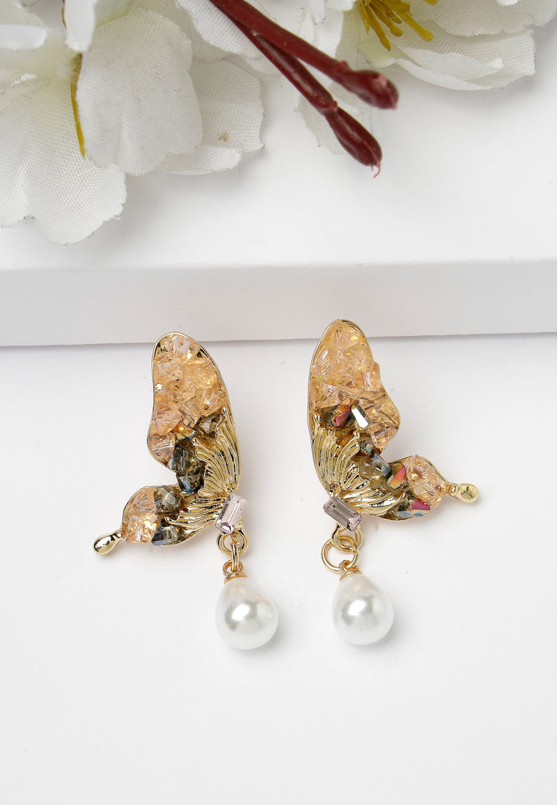 Whimsy Gold-Coloured Butterfly Drop Earrings