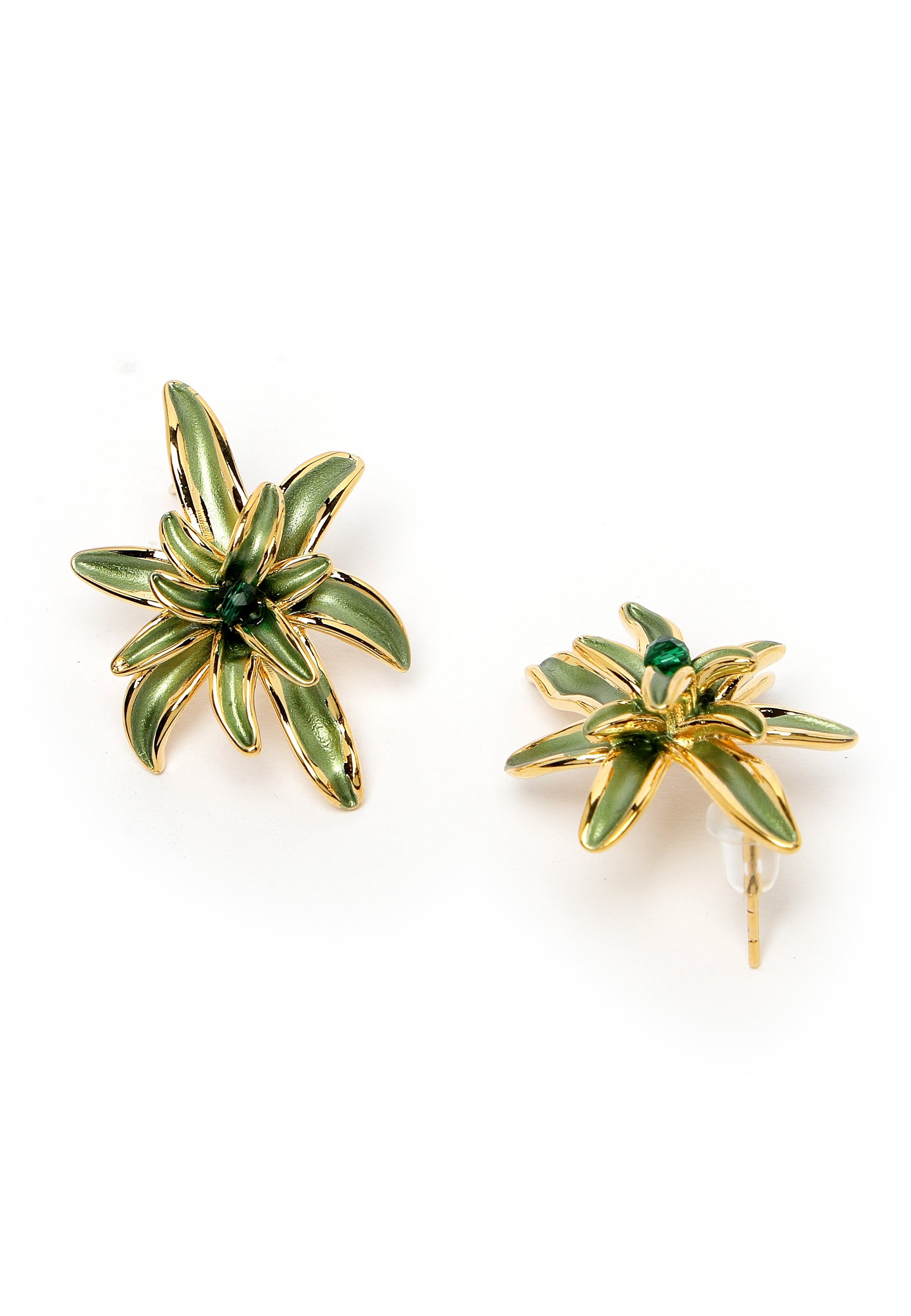 Green Floral Stud Earrings