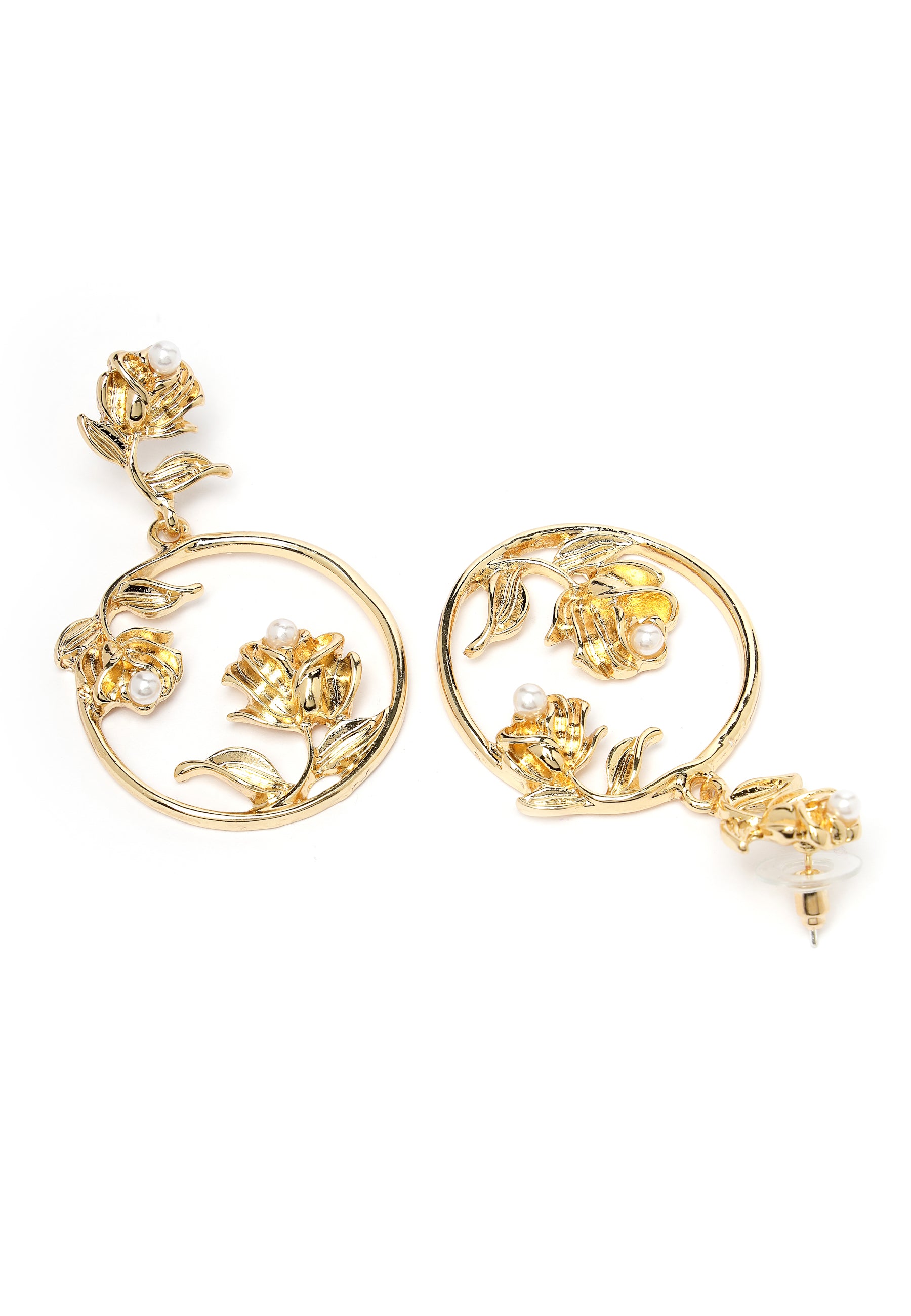 Gold-Coloured Hoop Earrings With Delicate Rose Detail