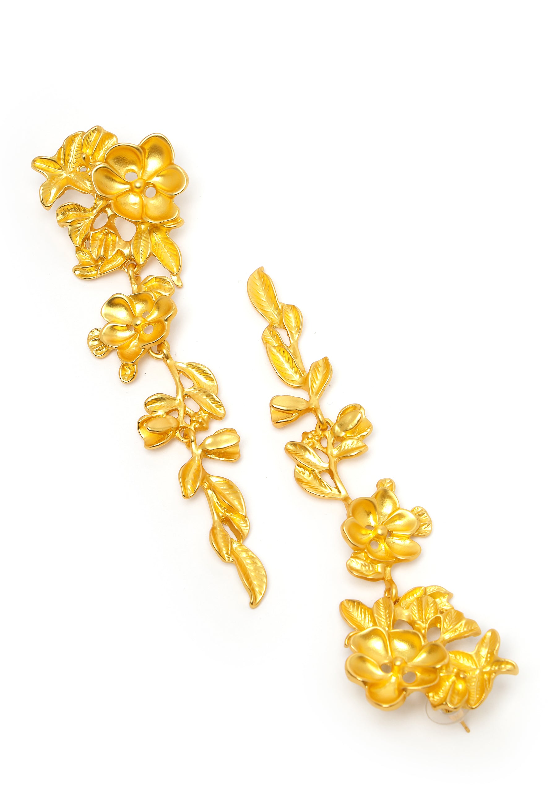 Gold-Coloured Floral Long Earrings