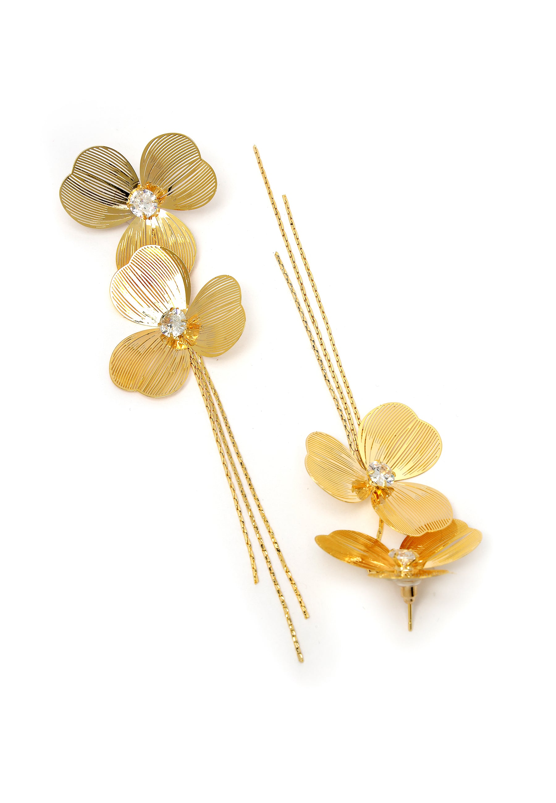 Gold-Coloured Floral Chain Earrings