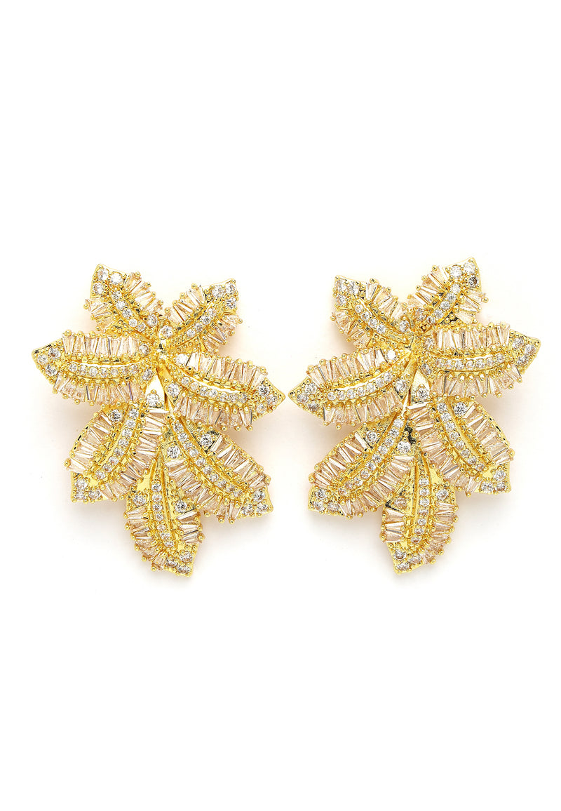 Cubic Zirconia Gule Finish Leaf Studs