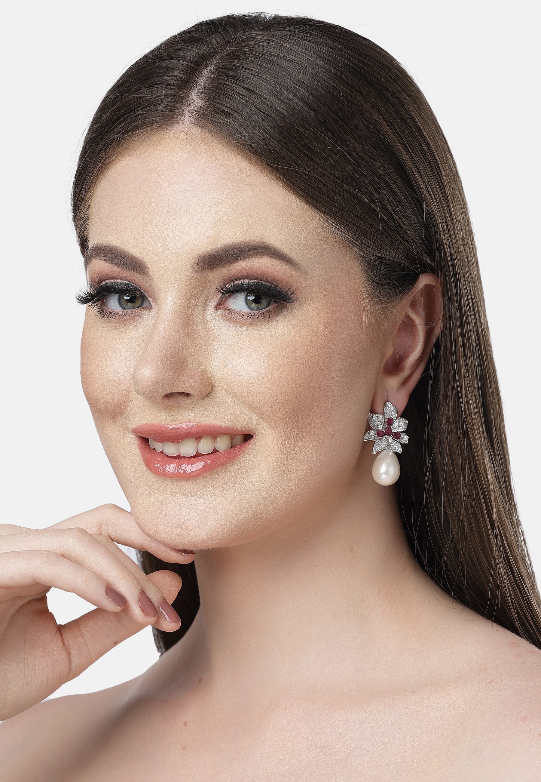 Floral Drop Earrings In Zirconia