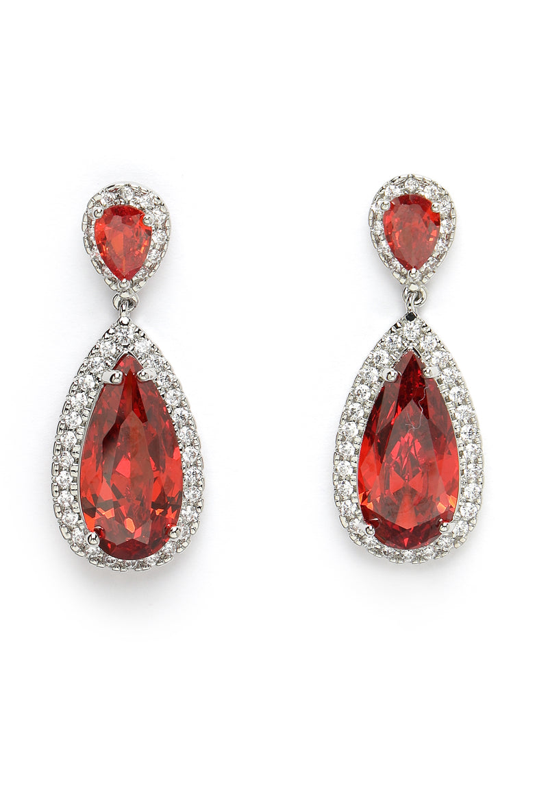 Zirconia Drop Earrings In Red