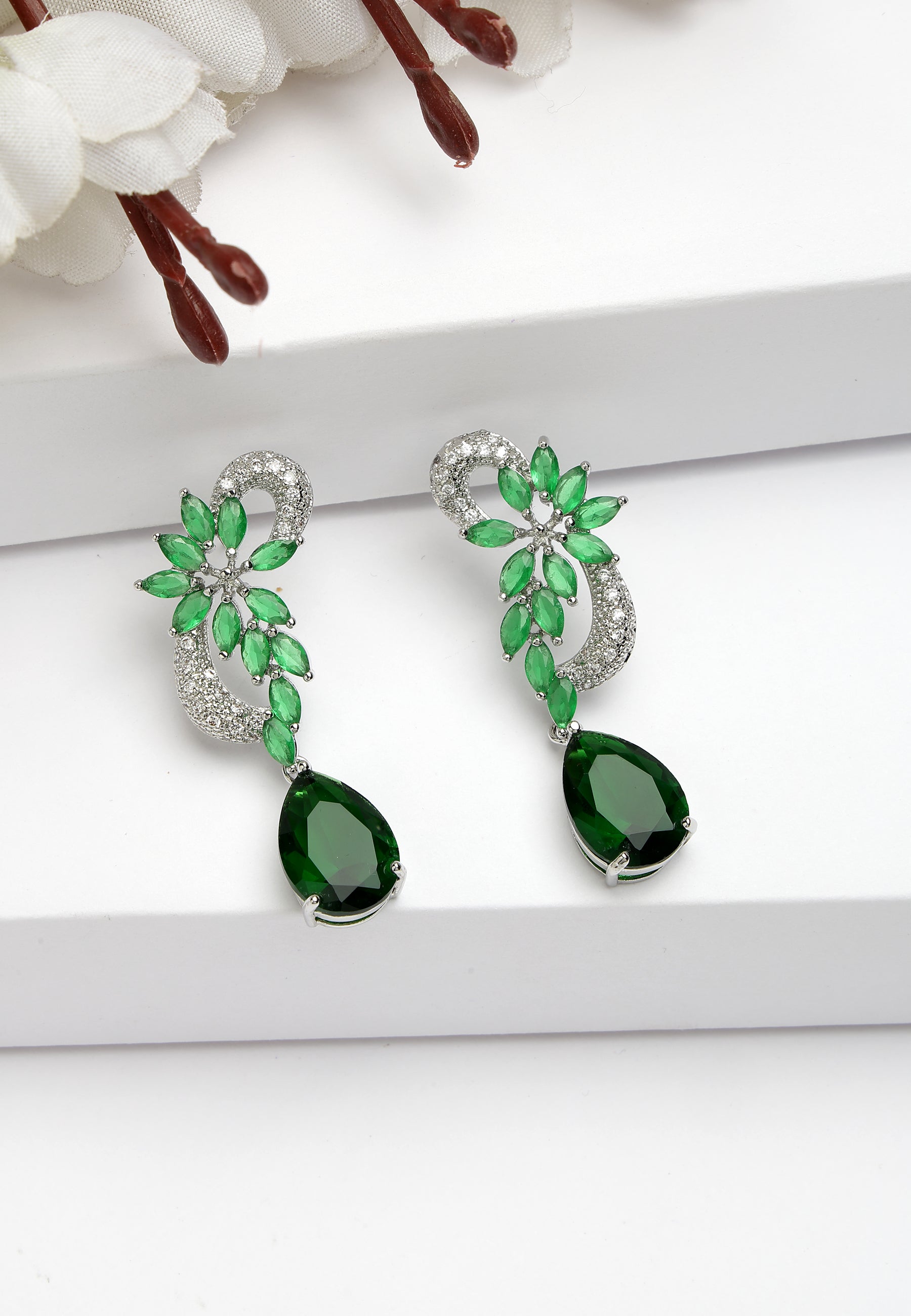 Modern Zirconia Floral Drop Earrings