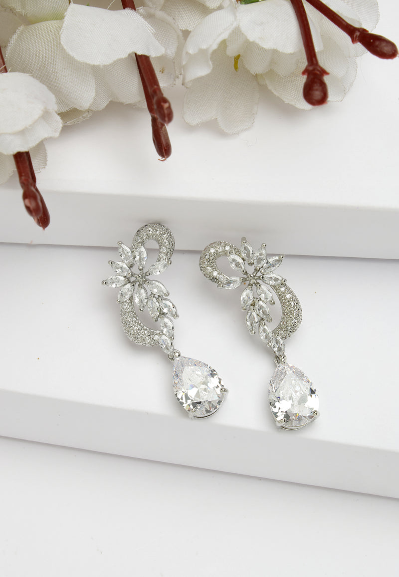 Cubic Zirconia Stylish Leaf Earrings