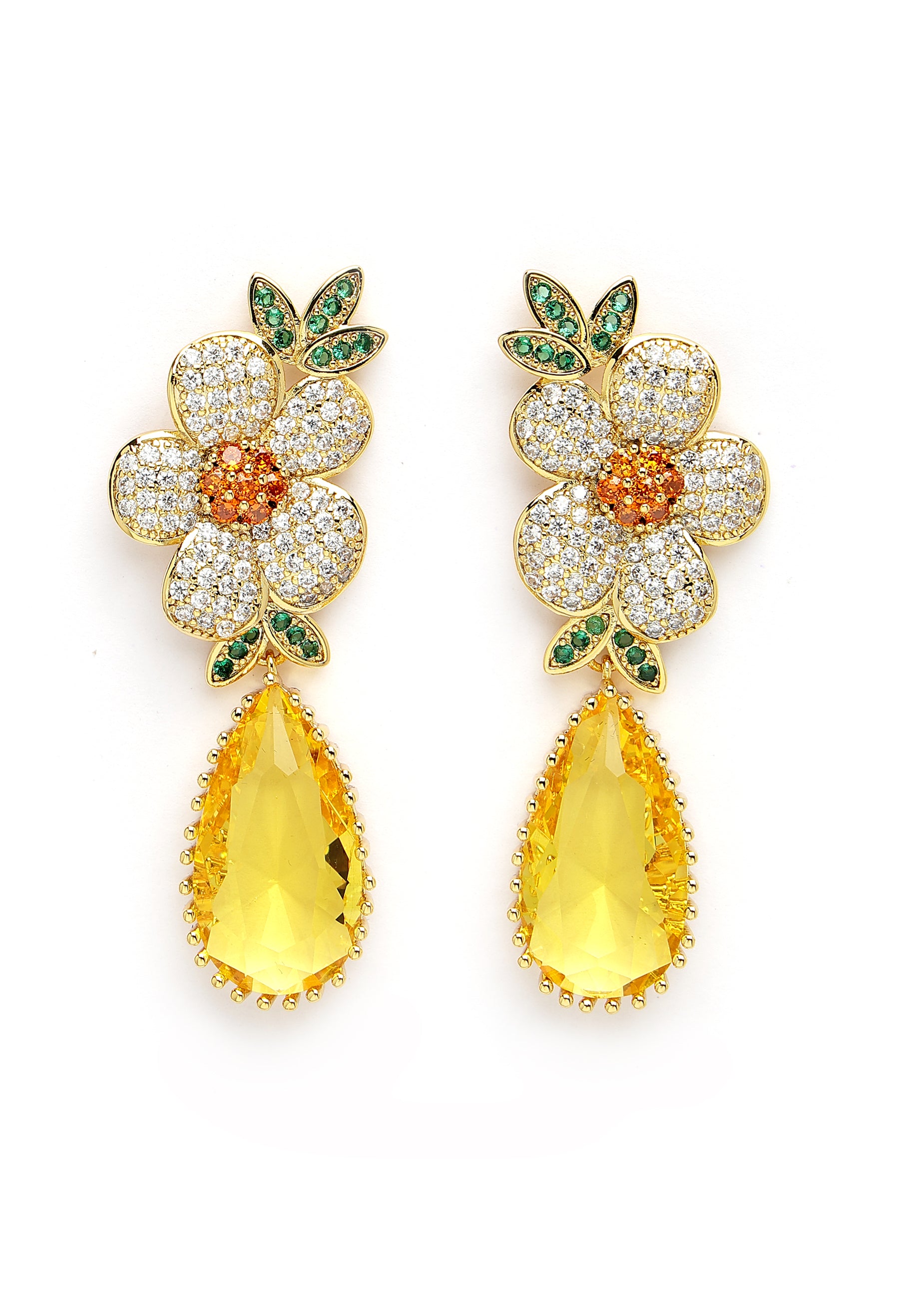 Magnifiques boucles d'oreilles pendantes en zircone florale