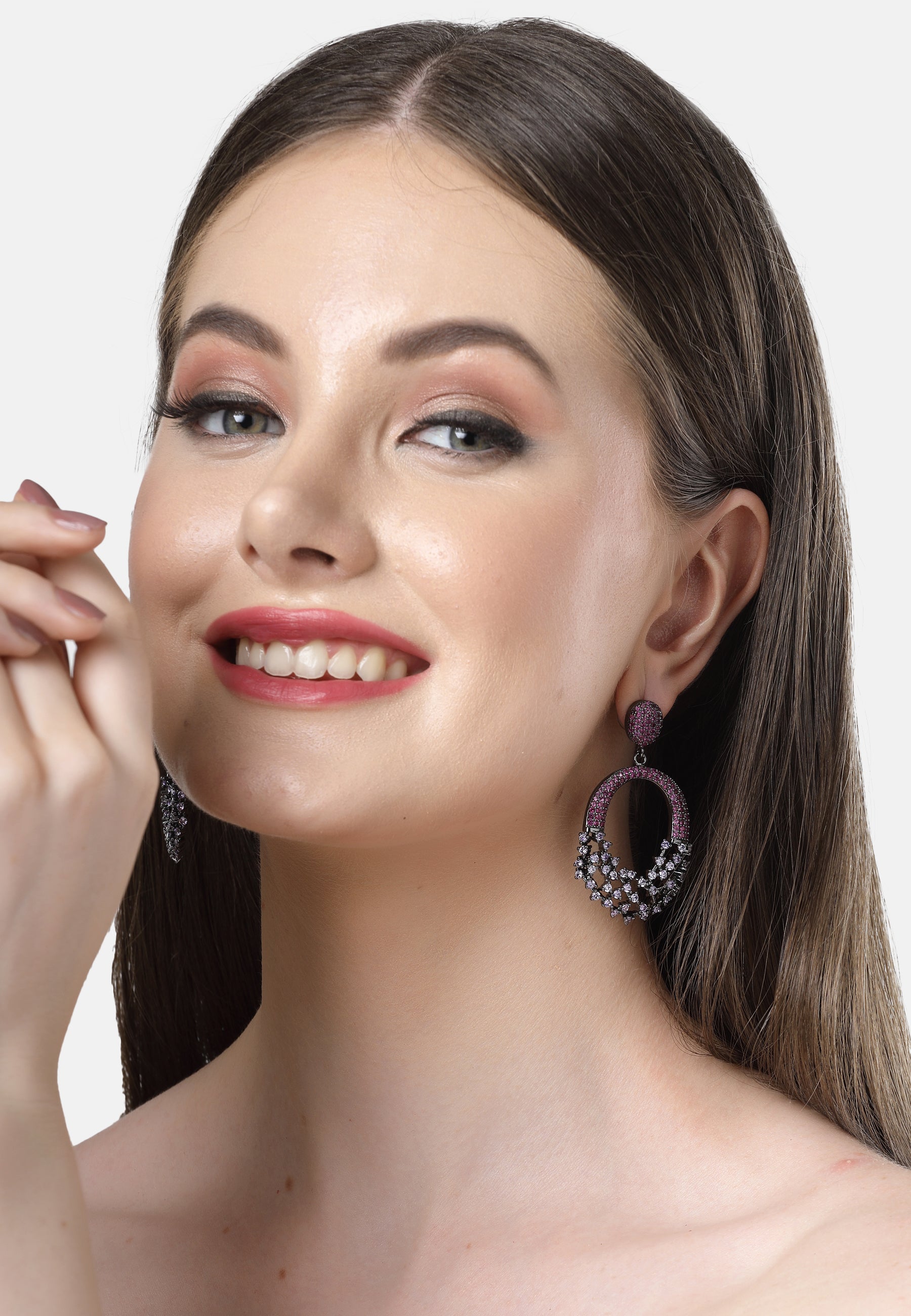 Sparkling Red Hollow Out Zirconia  Earrings