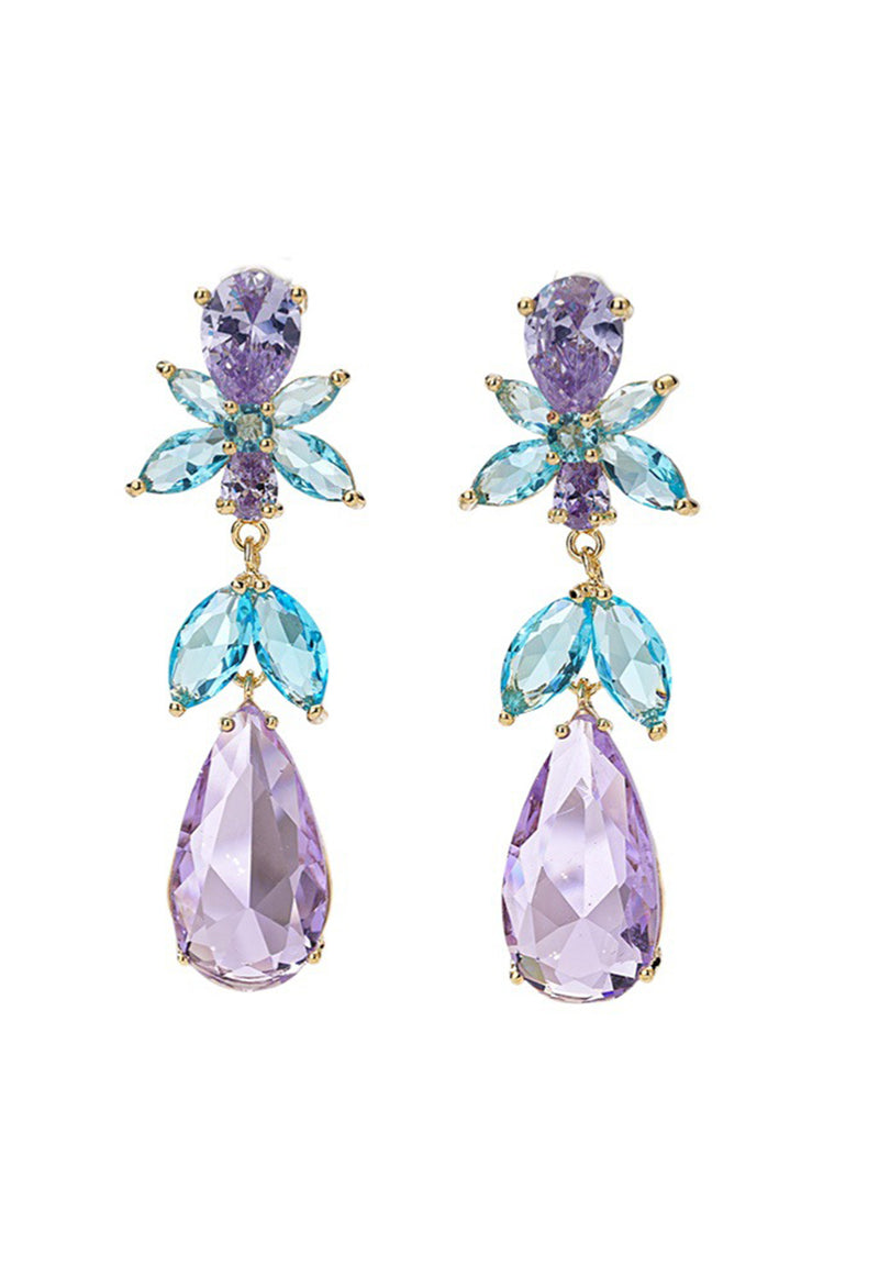 Cubic Zirconia Floral Drop Earrings