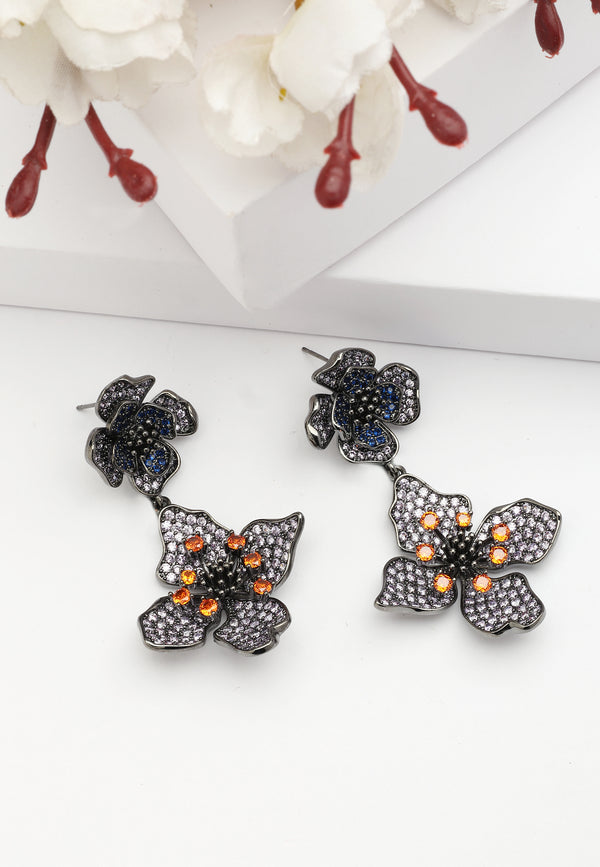 Boucles d'oreilles pendantes florales à deux niveaux Diva