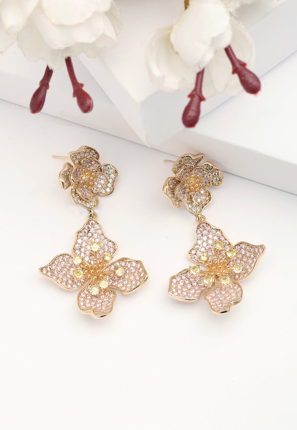 Boucles d'oreilles pendantes florales à deux niveaux Diva