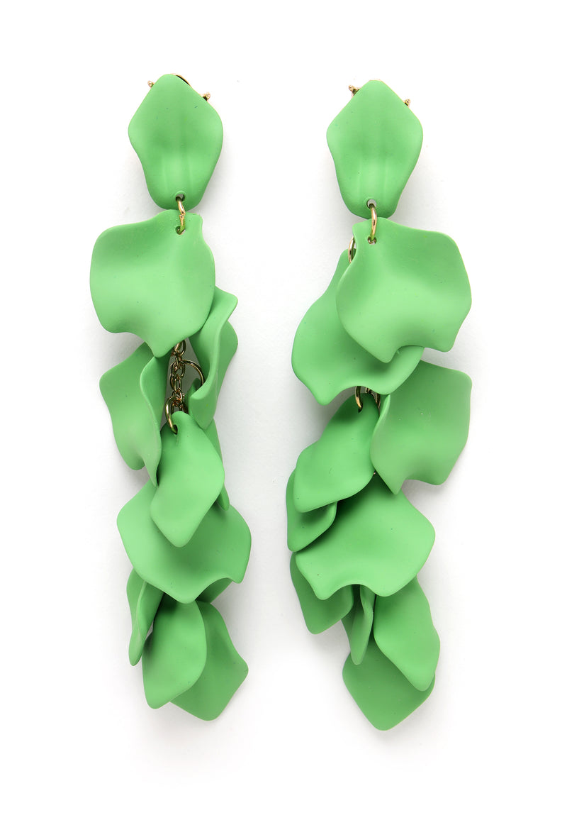 Boucles d'oreilles pendantes en forme de pétale de rose verte