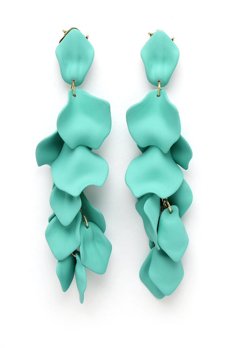 Boucles d'oreilles pendantes en forme de pétale de rose bleu turquoise