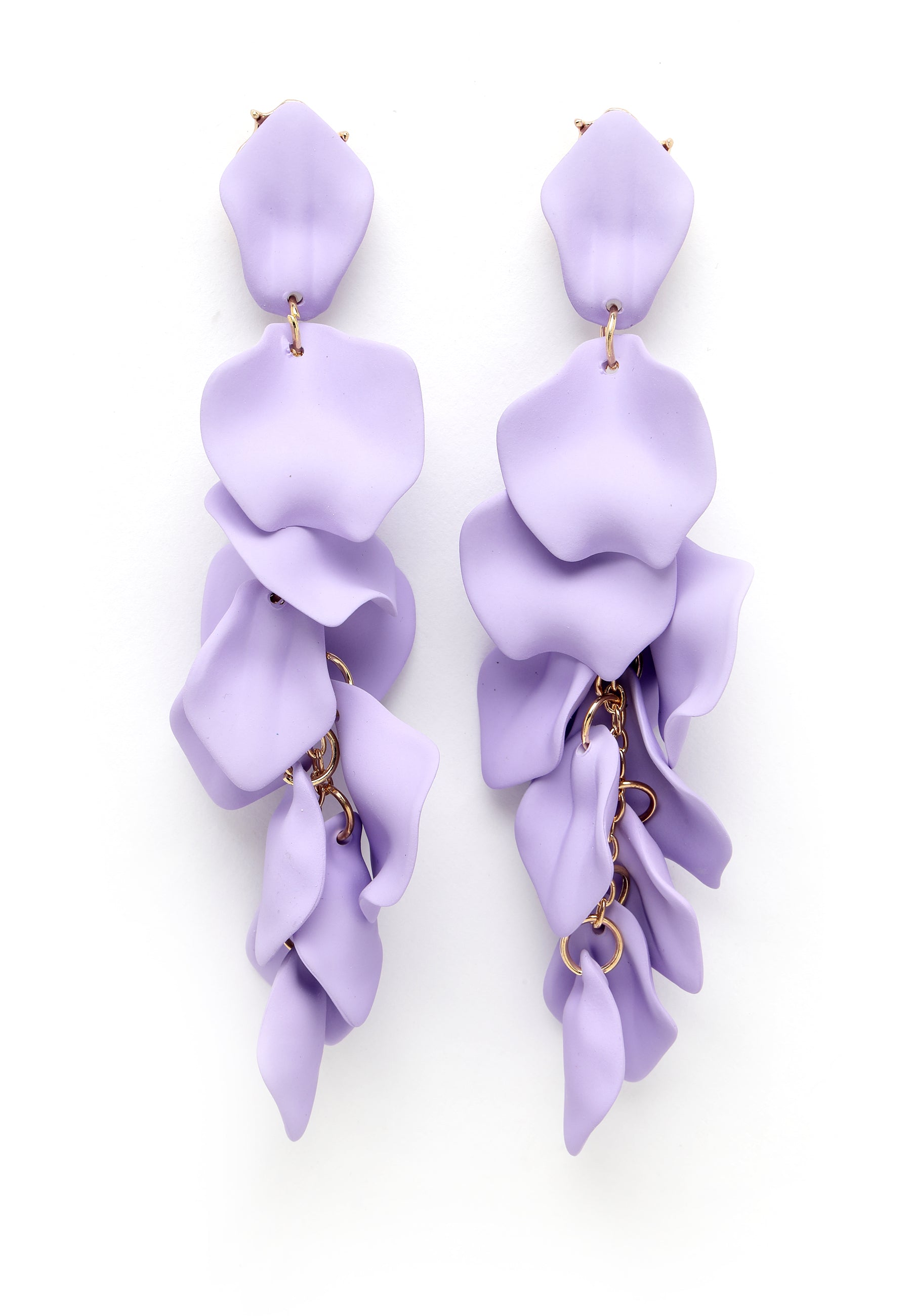 Boucles d'oreilles pendantes en forme de pétale de rose lilas