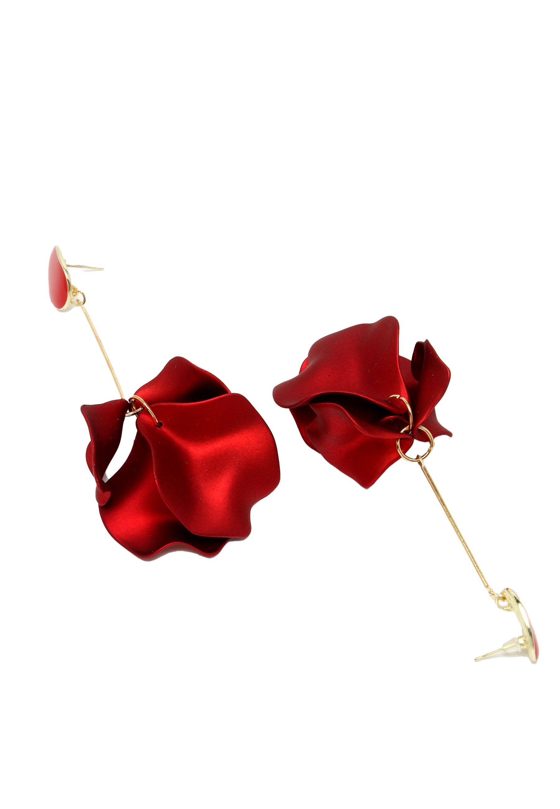 Avant-Garde Paris Red Rose Petal Dangle Earrings