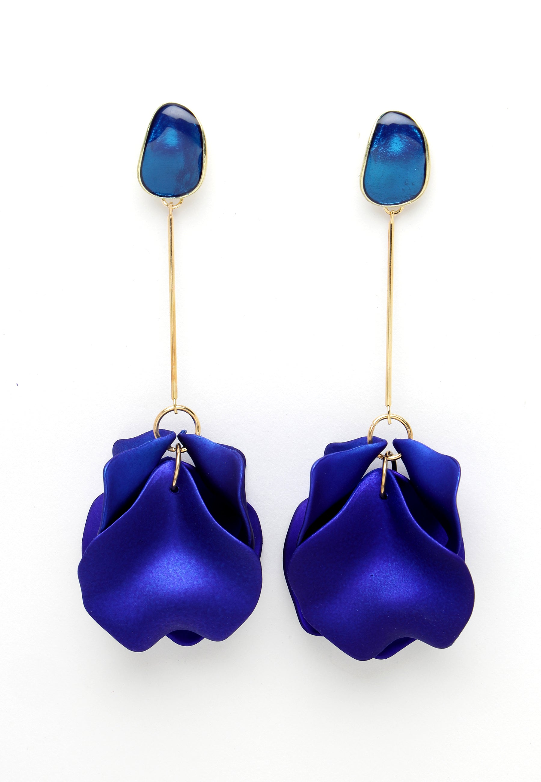 Avant-Garde Paris Metallic Blue Petal Dangle Earrings