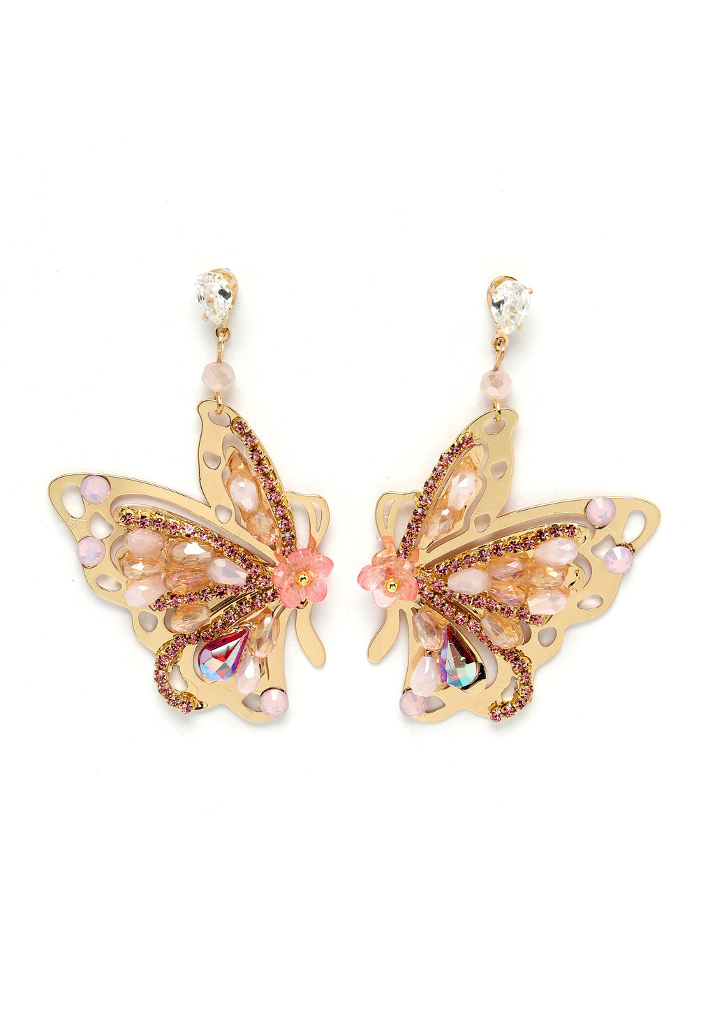 Boucles d'oreilles pendantes papillon rose