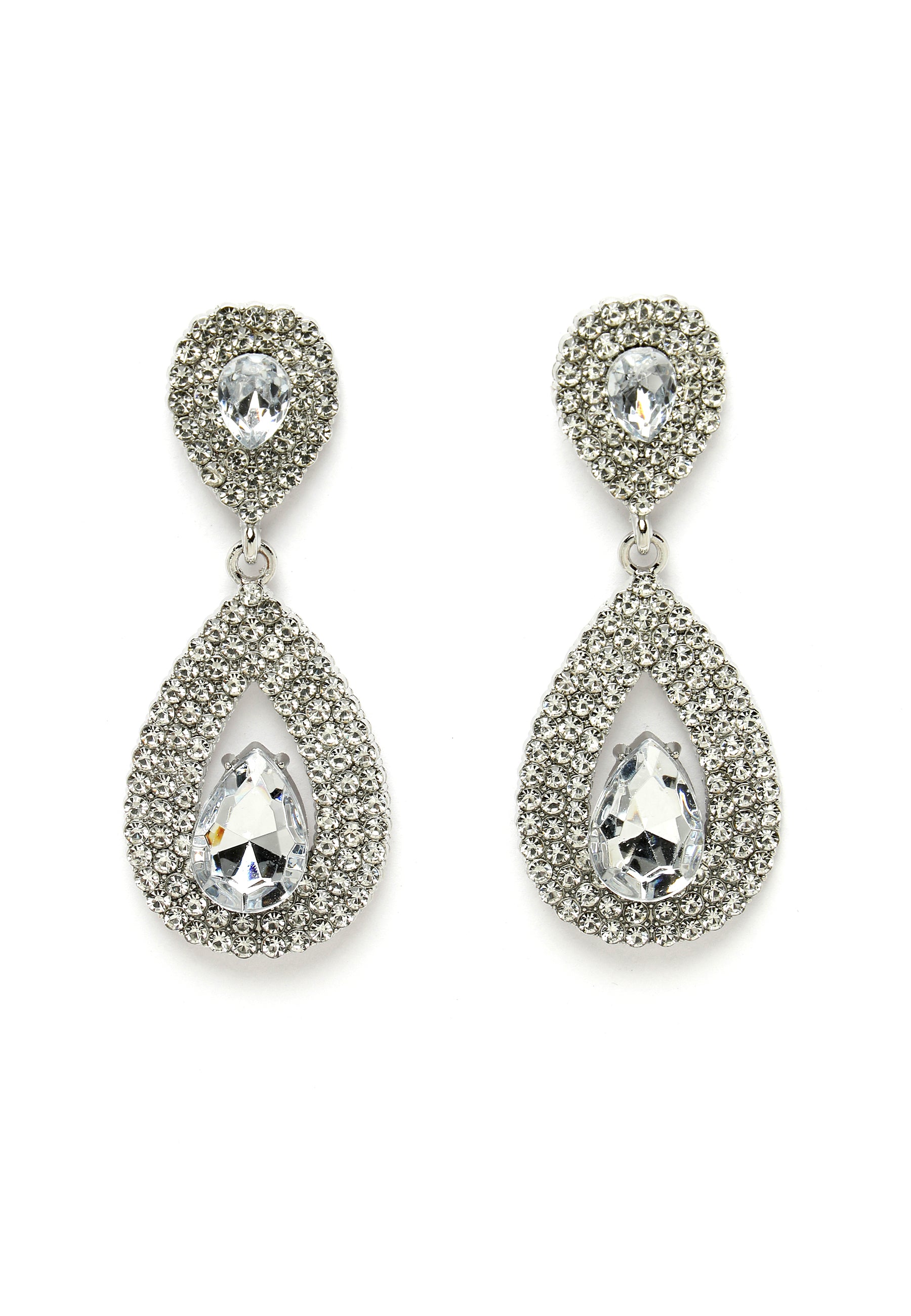Avant-Garde Paris Silver-Colored Water Droplet Crystal Earrings