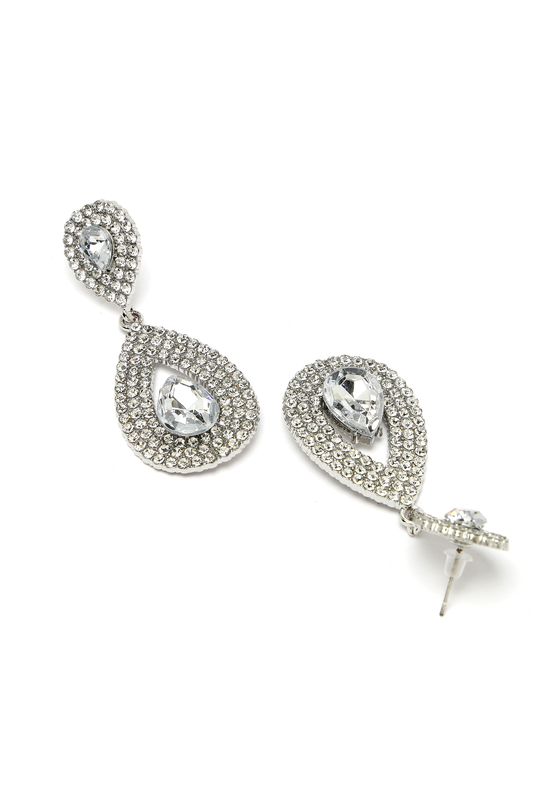 Avant-Garde Paris Silver-Colored Water Droplet Crystal Earrings
