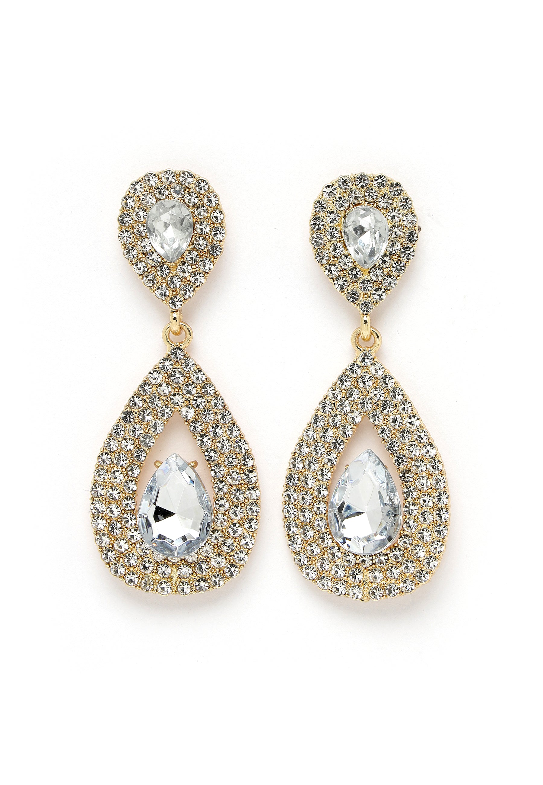 Avant-Garde Paris Gold-Colored Water Droplet Crystal Earrings
