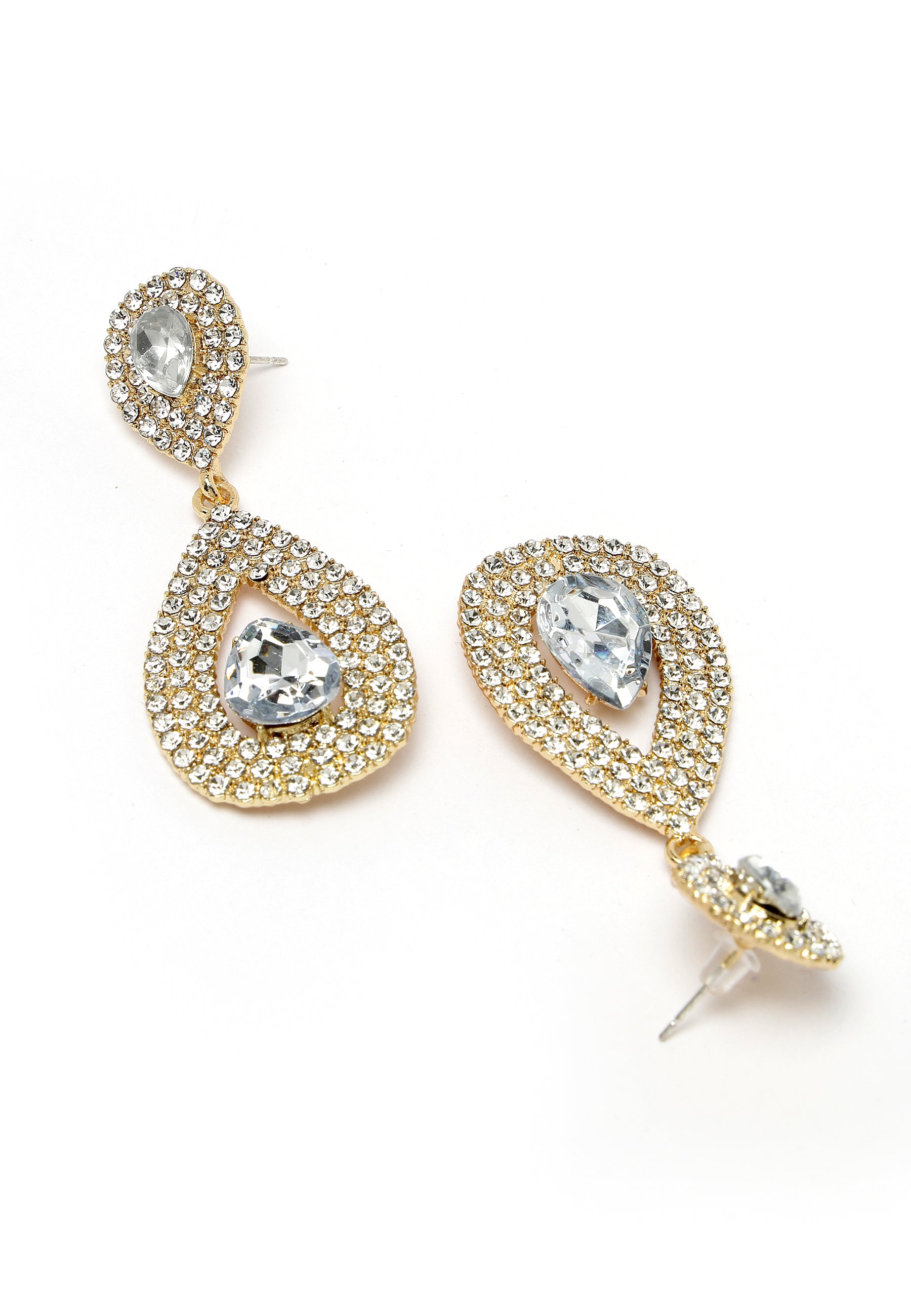 Gold-Colored Water Droplet Crystal Earrings