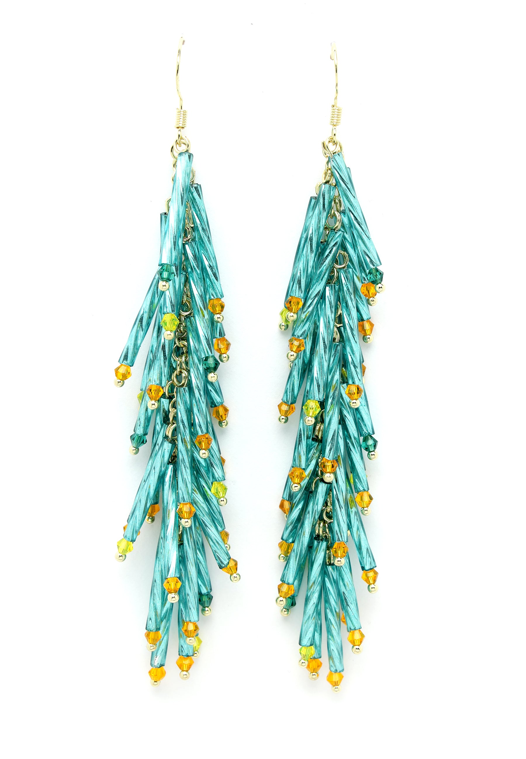 Blue Beads Tassel Earrings