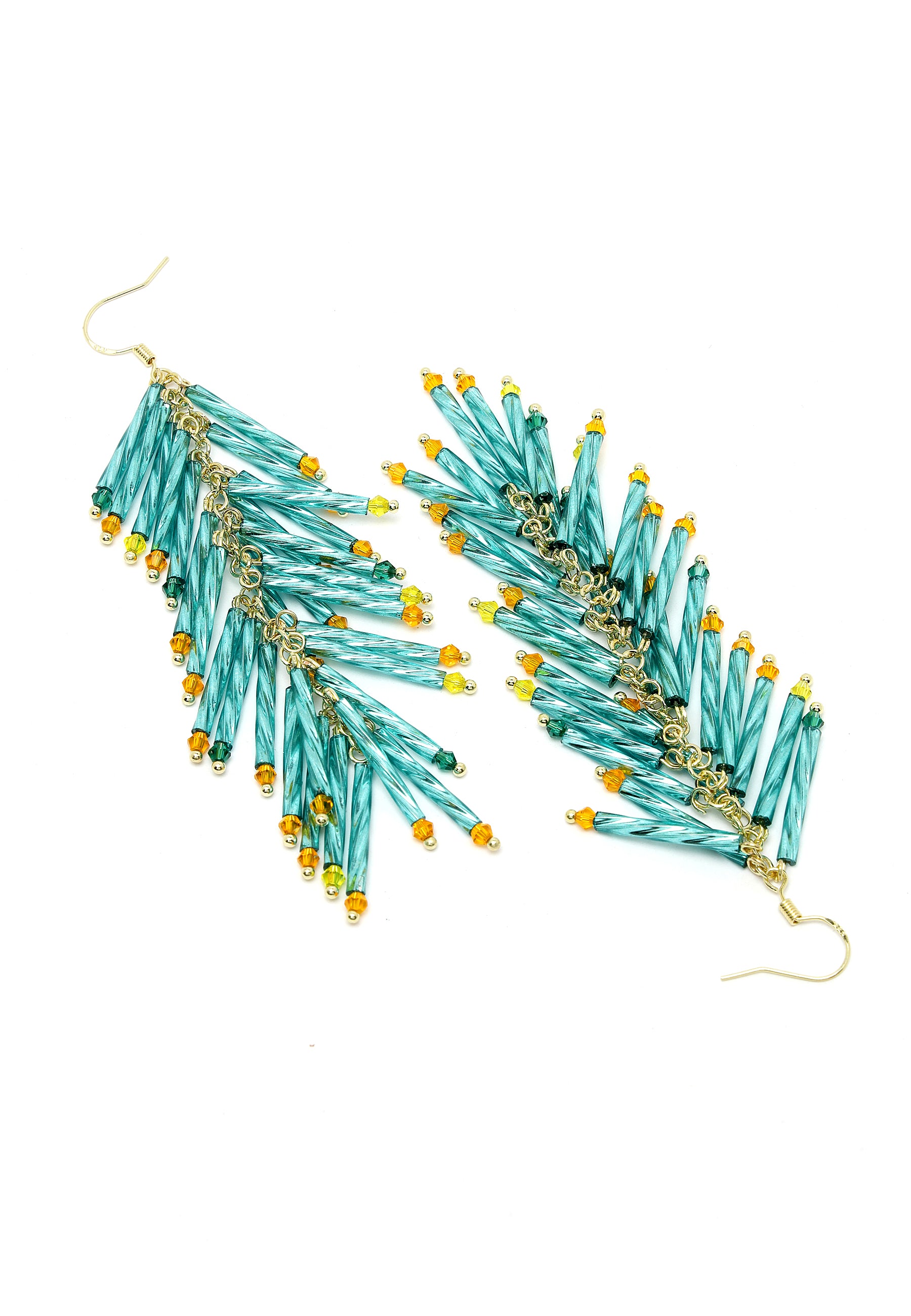 Blue Beads Tassel Earrings