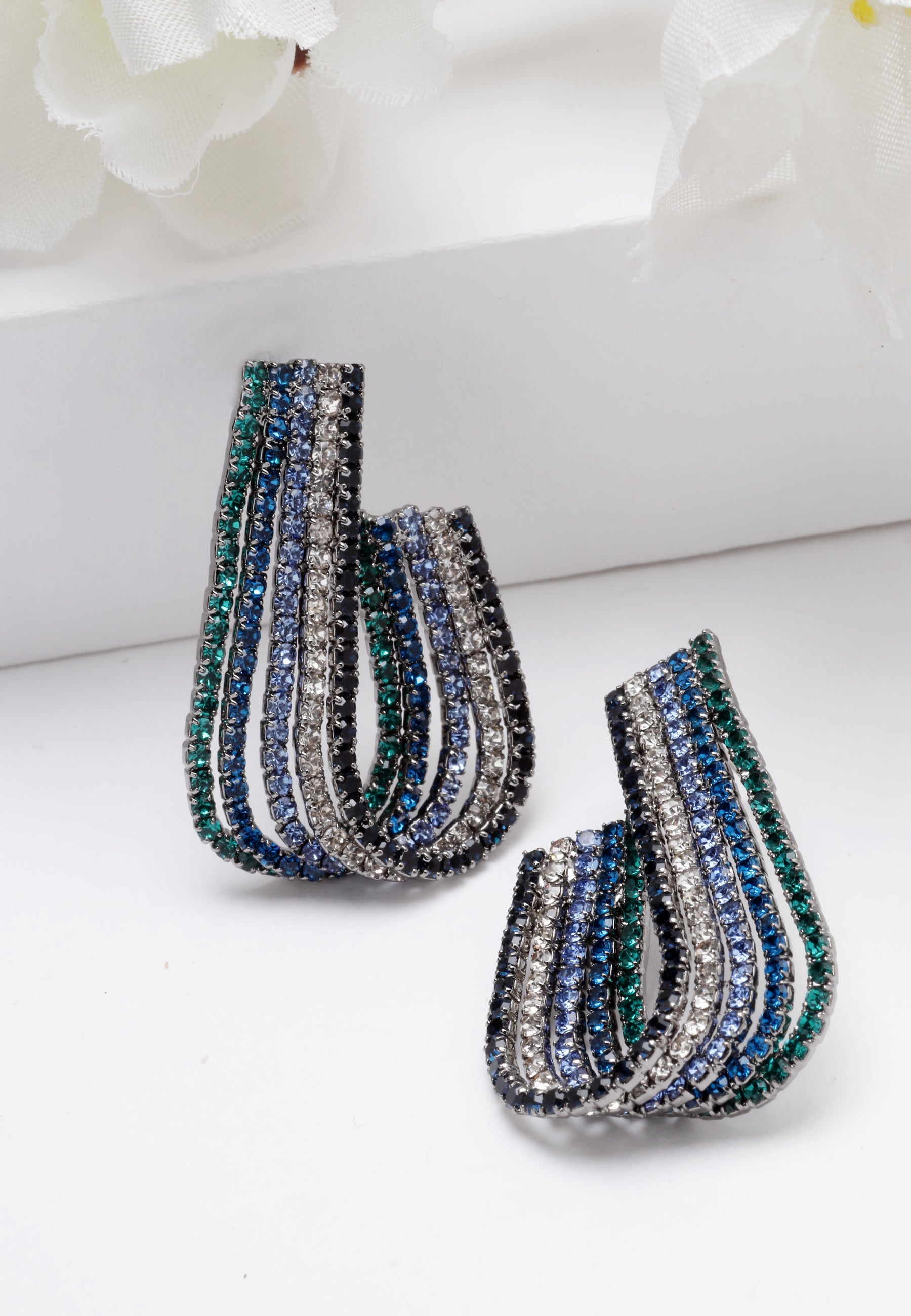 Avant-Garde Paris Blue Crystal J-Hoop Earrings