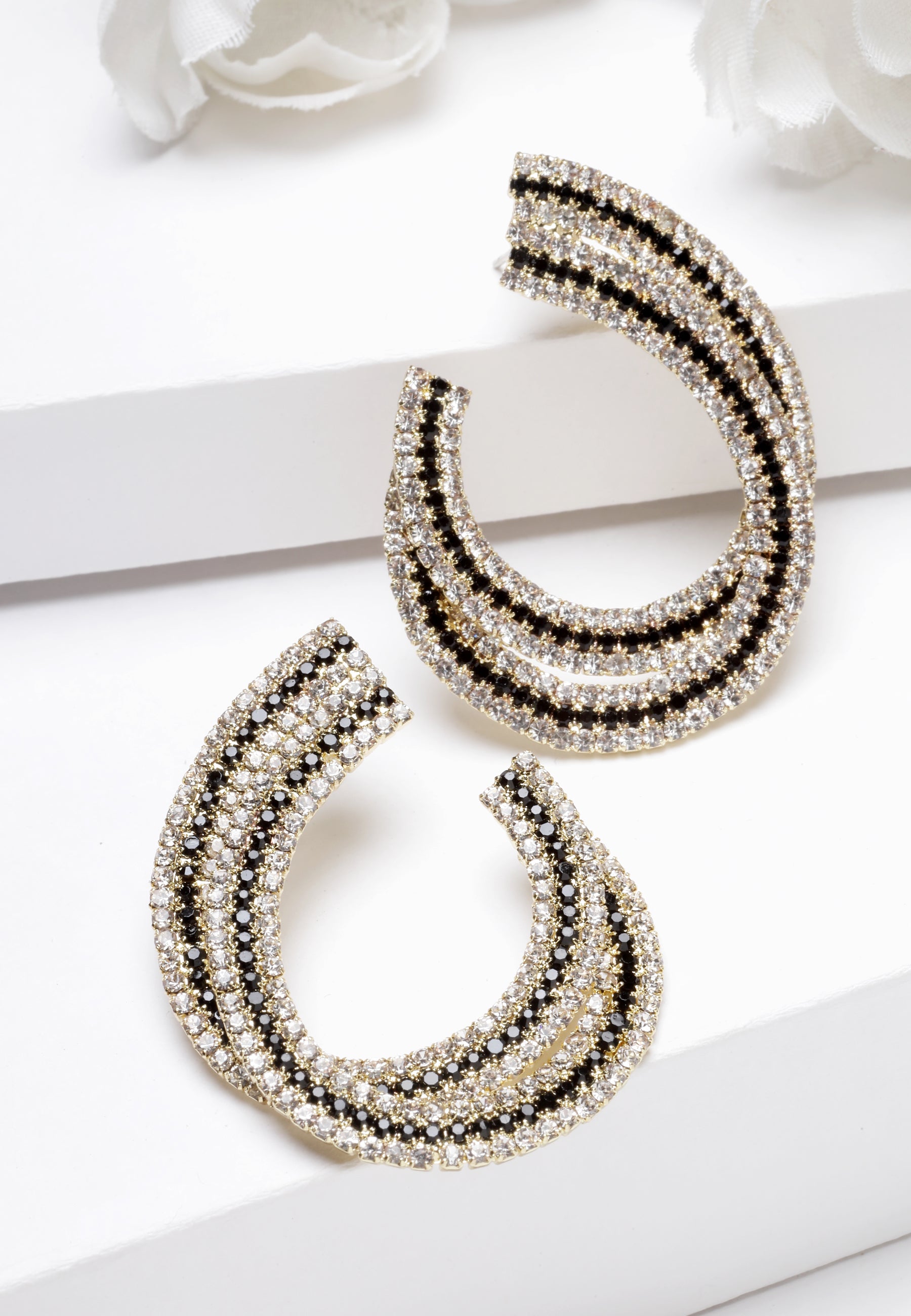 Avant-Garde Paris White Eclipse-Shaped Crystal Studded Earrings