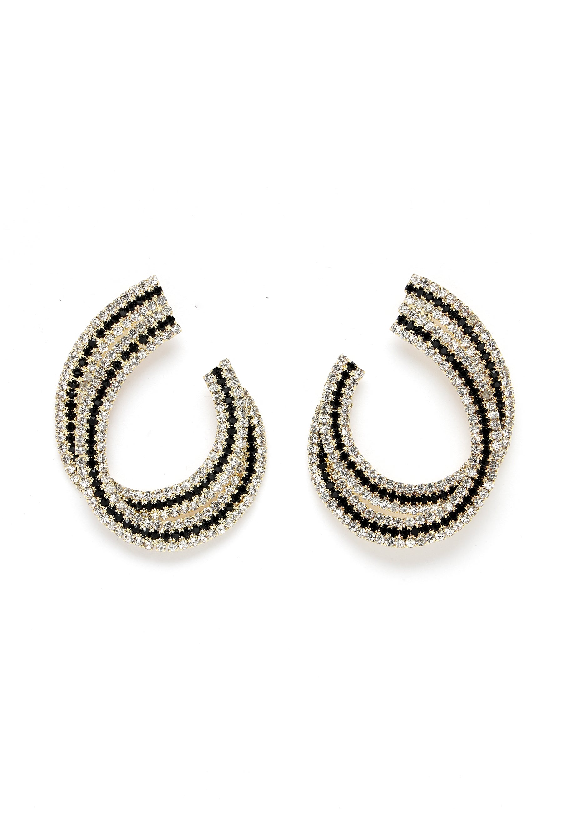 White Eclipse-Shaped Crystal Studded Earrings