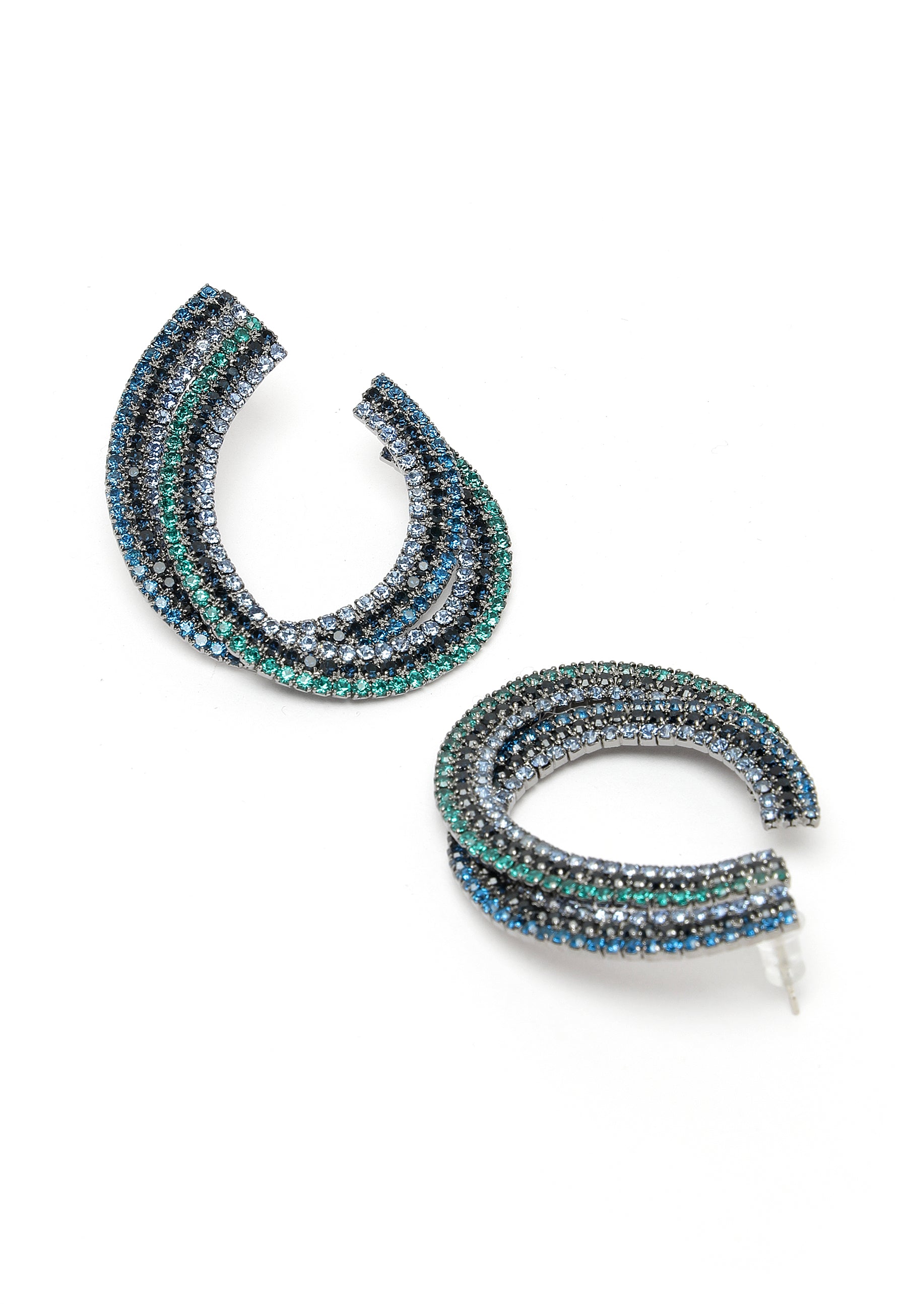 Blue Eclipse-Shaped Crystal Studded Earrings
