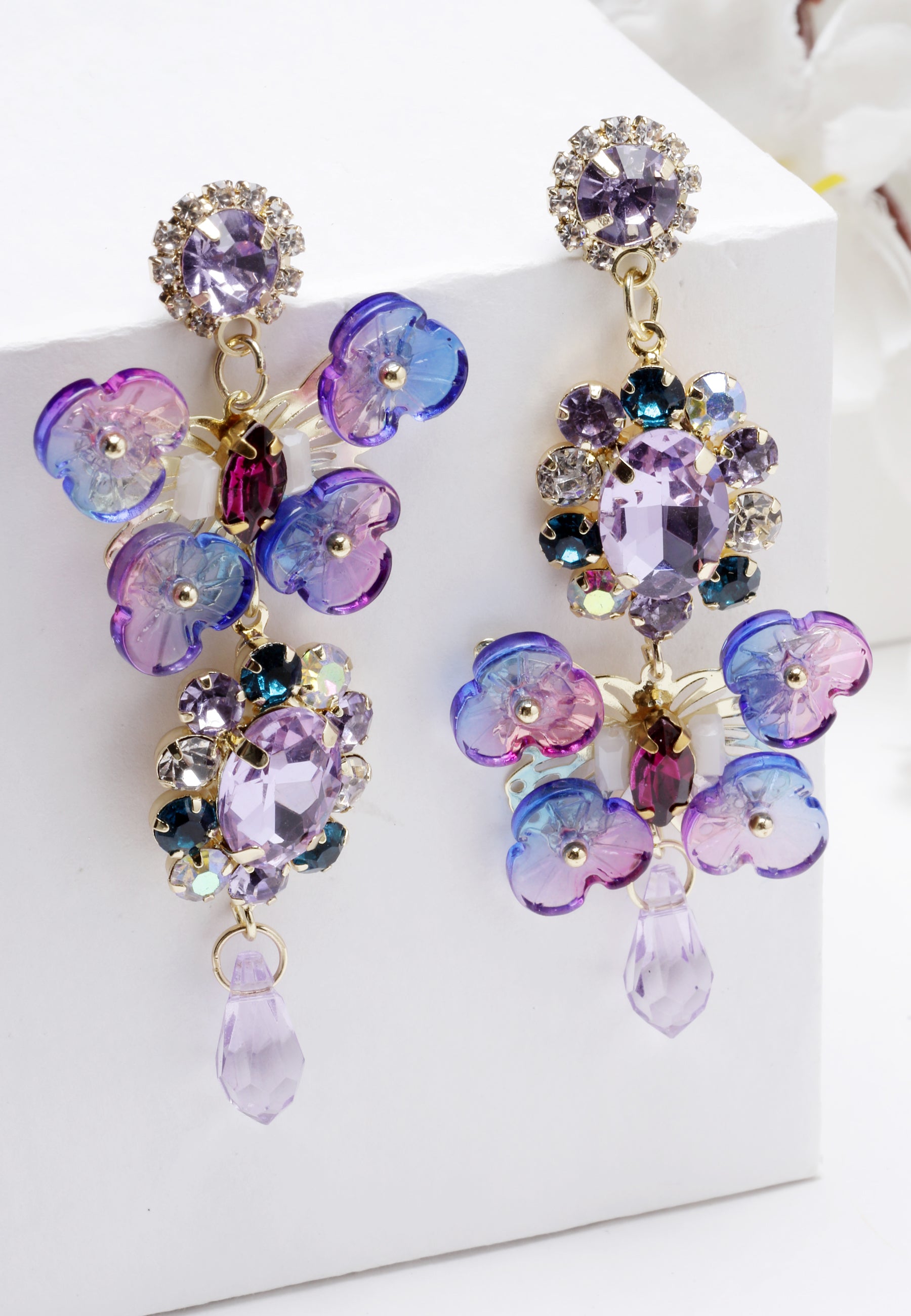 Avant-Garde Paris Multi-Colored Floral Waterdrop Crystal Earrings