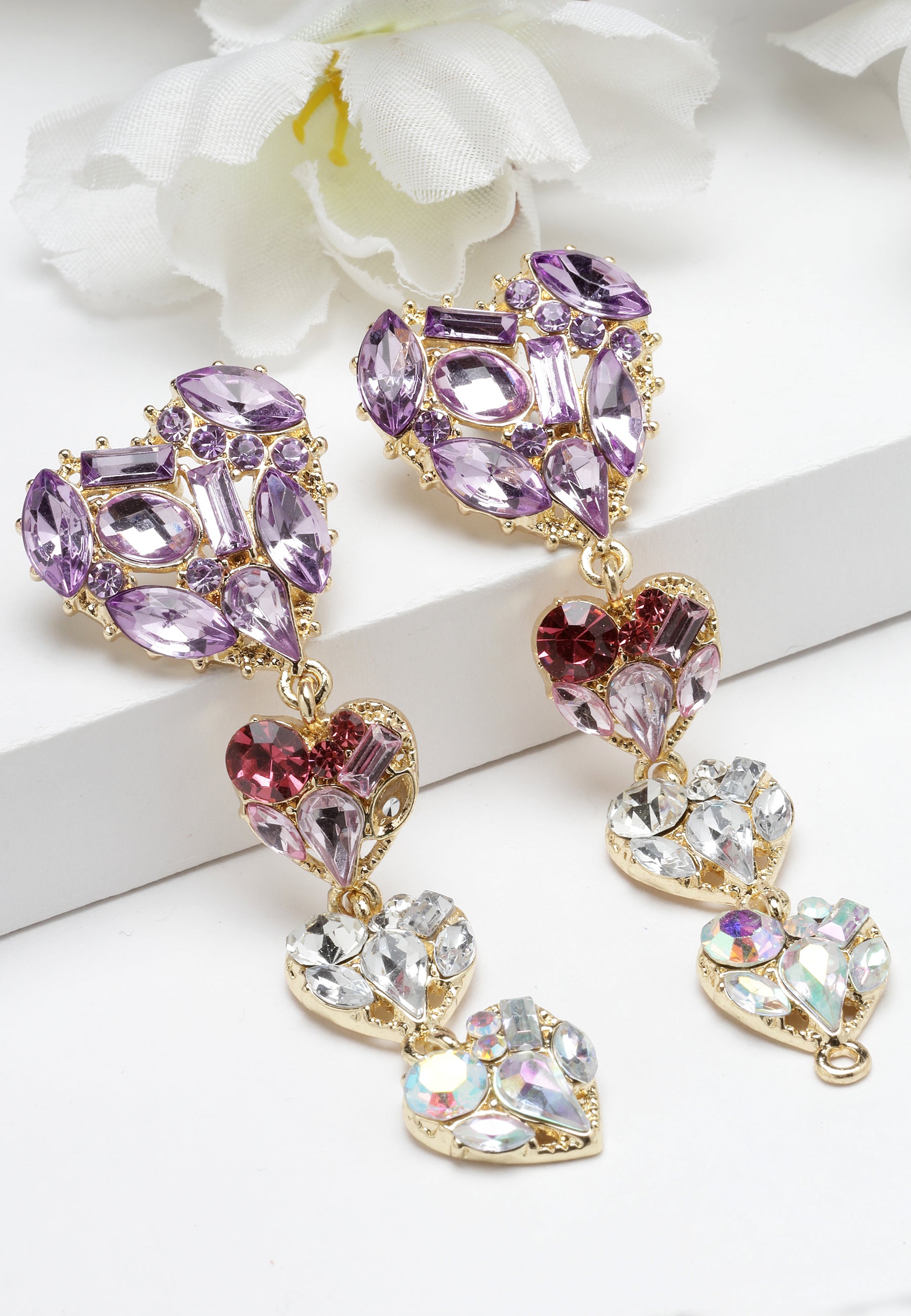 Avant-Garde Paris Crystal Heart Drop Earrings
