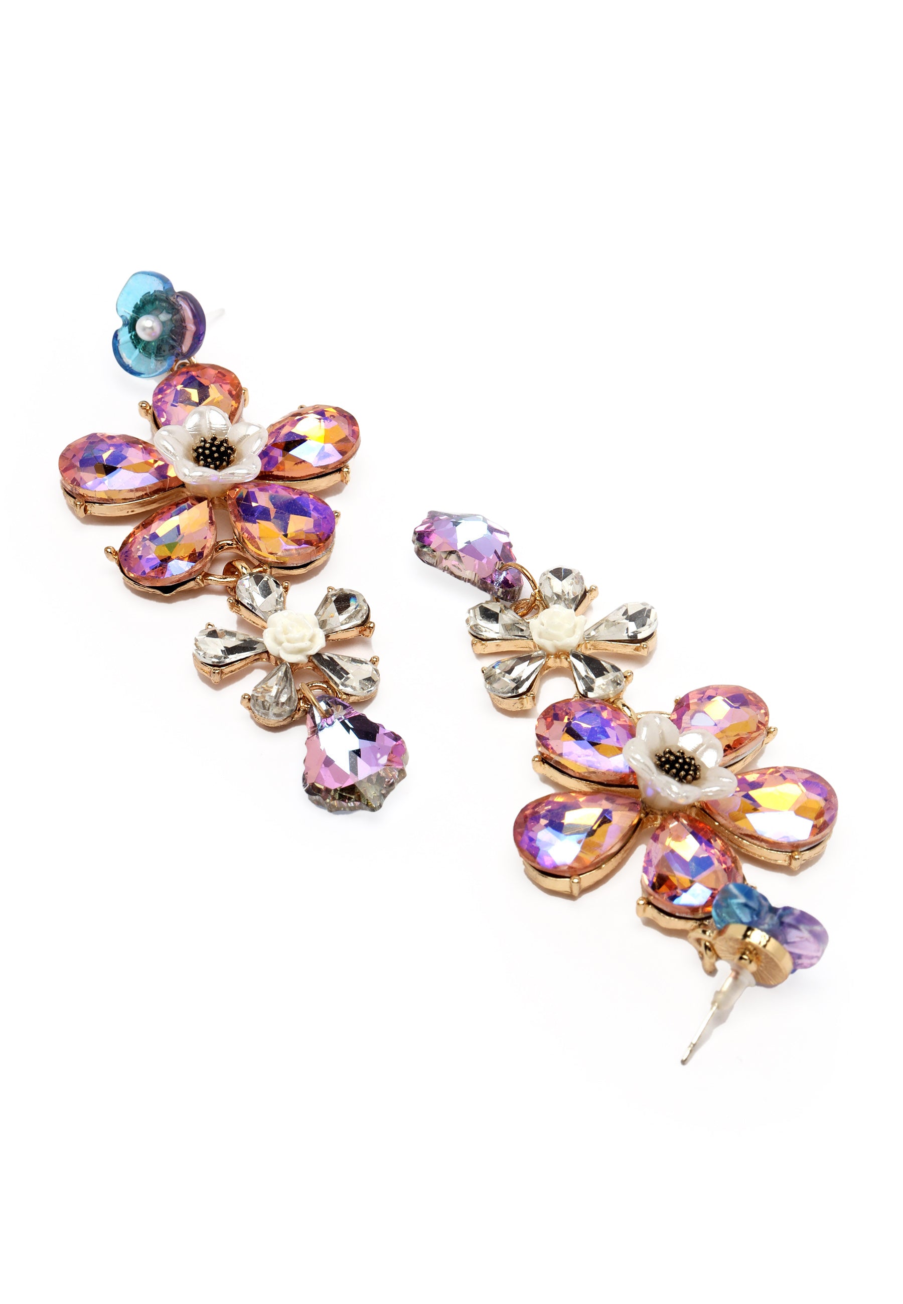 Avant-Garde Paris Multi-Colored Flower Shaped Drop Earrings