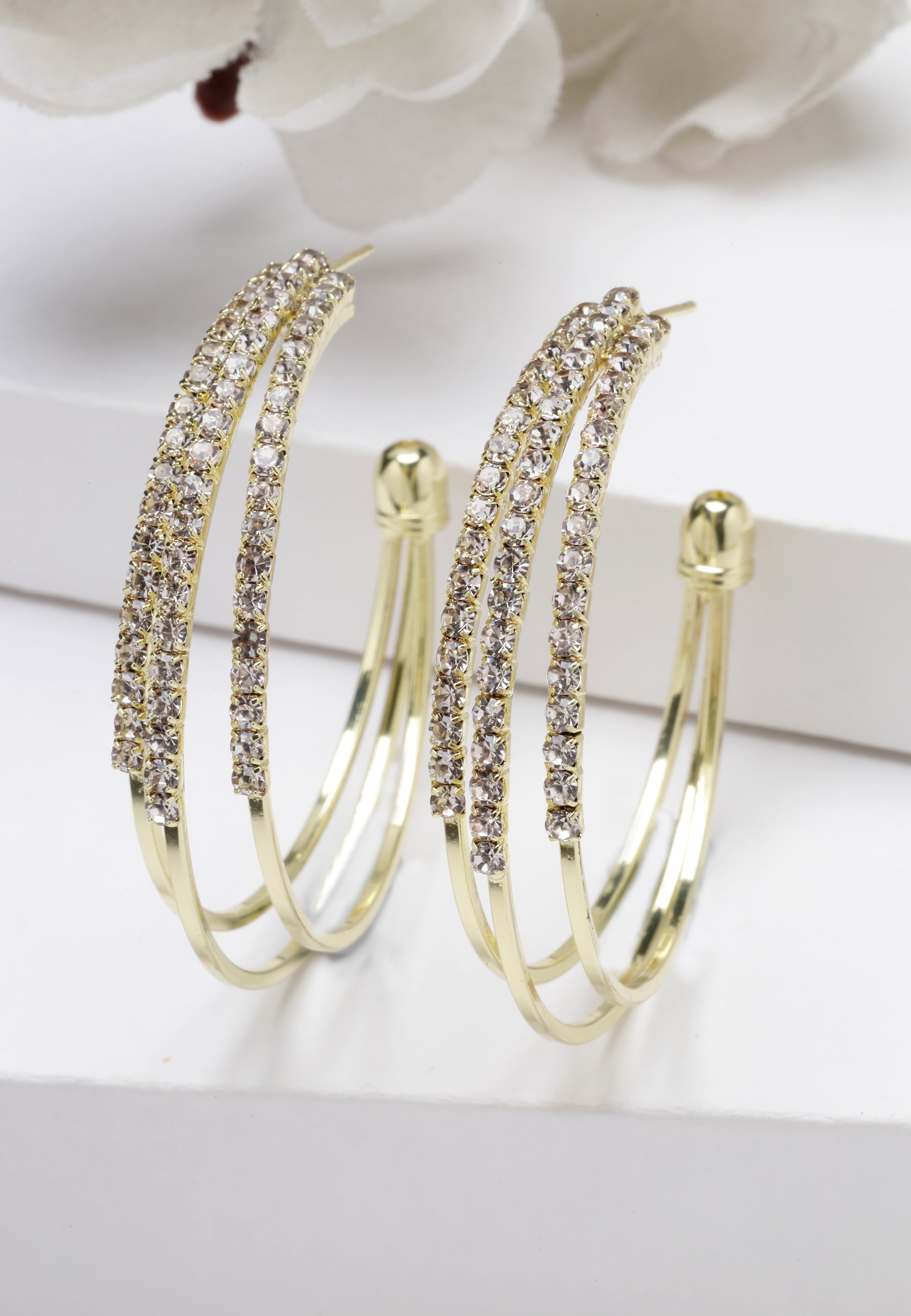C Shape Gold-Colored Crystal Earrings