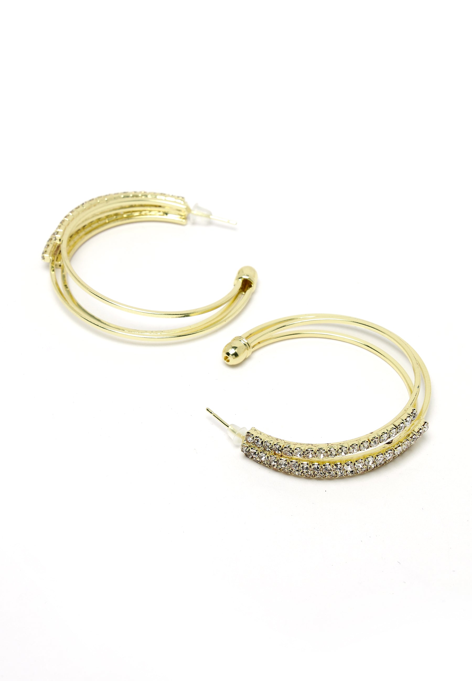 C Shape Gold-Colored Crystal Earrings