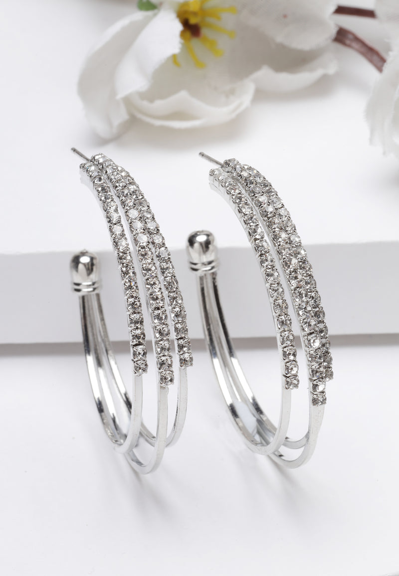 Kolczyki z kryształami w kształcie litery C w kolorze srebrnym