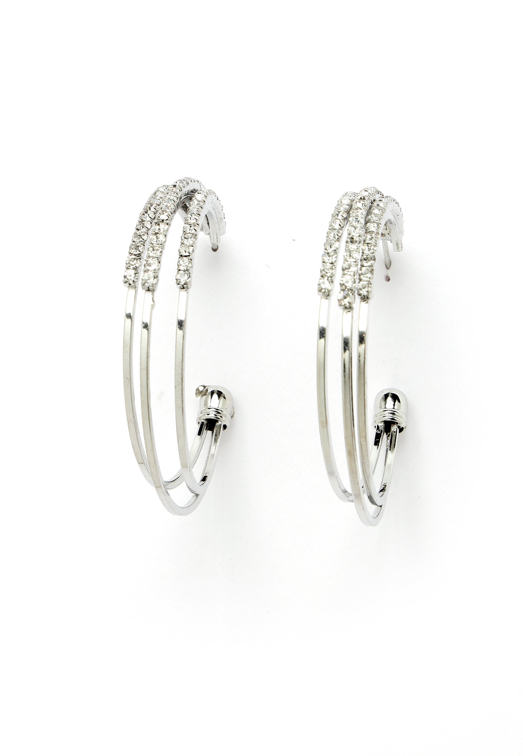 Avant-Garde Paris C Shape Silver-Colored Crystal Earrings