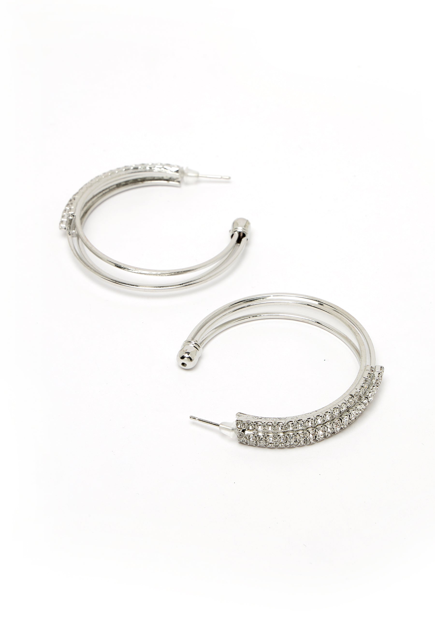C Shape Silver-Colored Crystal Earrings