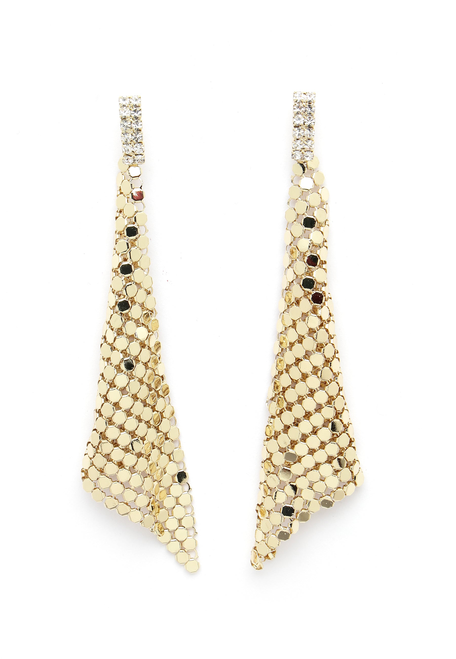 Avant-Garde Paris Glimmering Gold Mesh Crystal Earrings