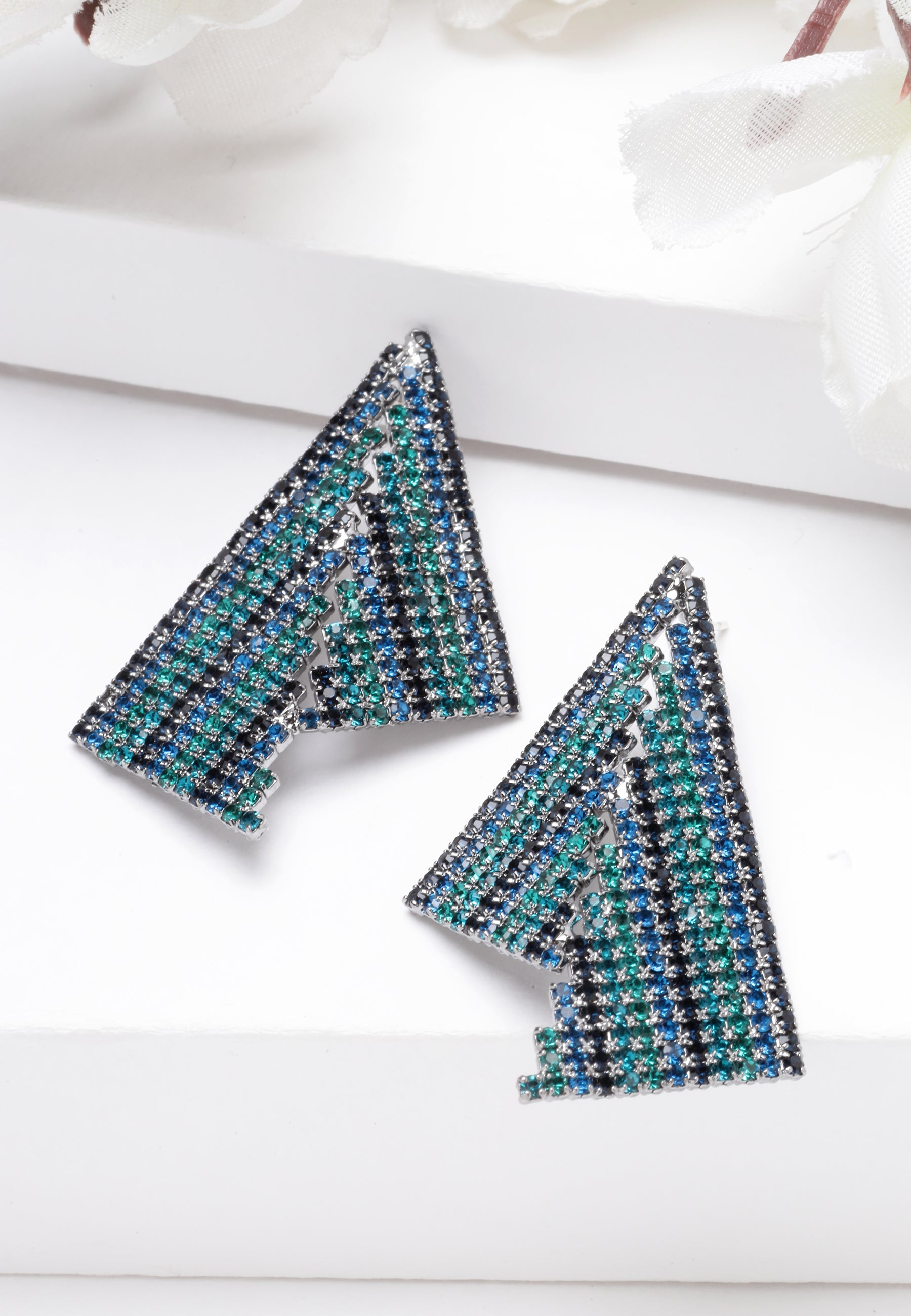 Avant-Garde Paris Asymmetrical Triangle Blue Crystal Earrings