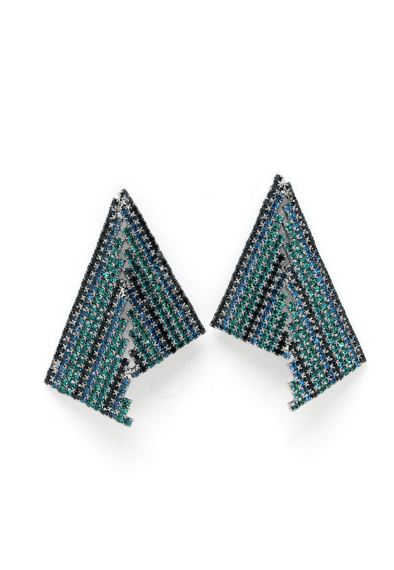 Avantgardistische Pariser asymmetrische dreieckige blaue Kristallohrringe