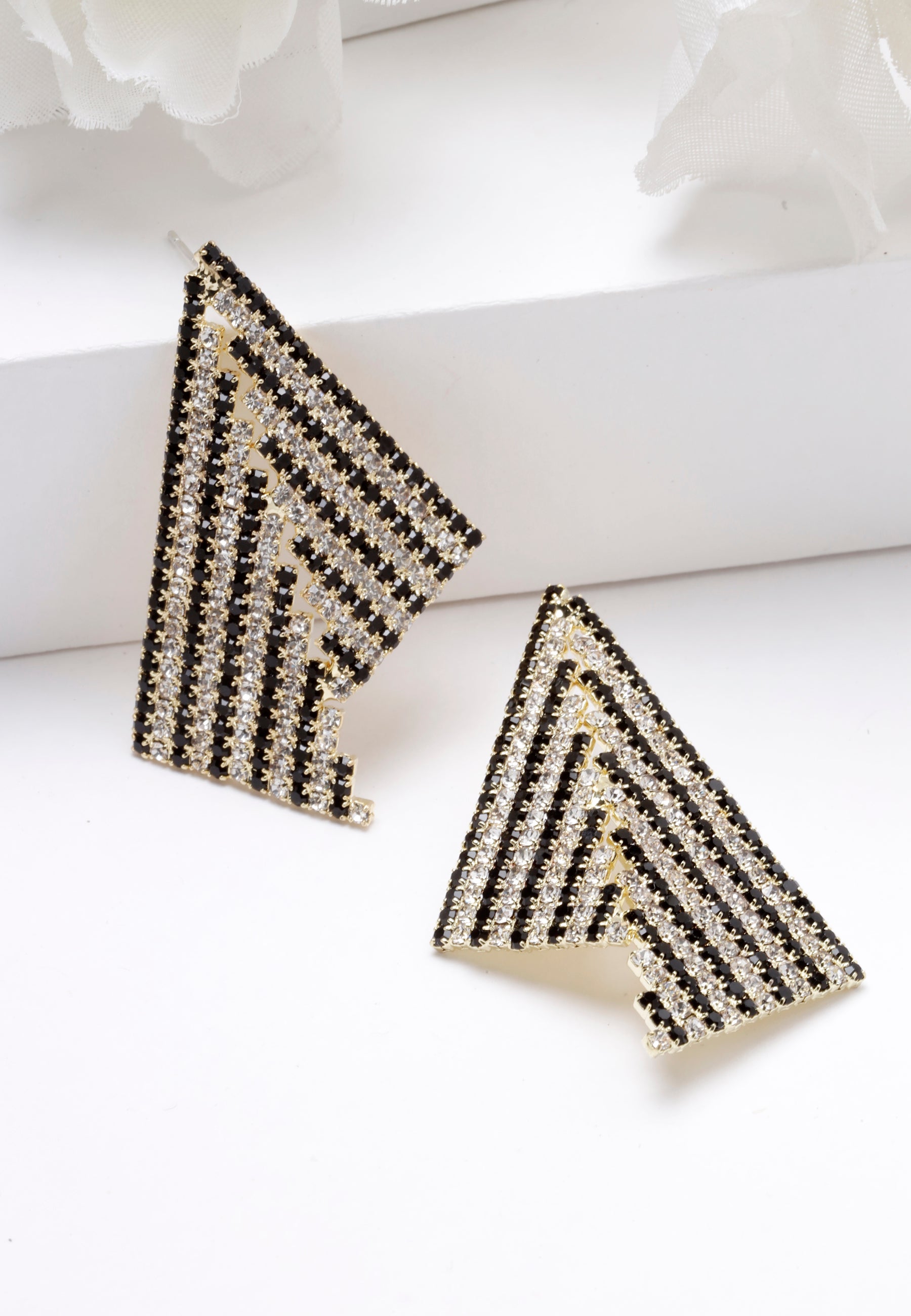 Avant-Garde Paris Asymmetrical Triangle White Crystal Earrings