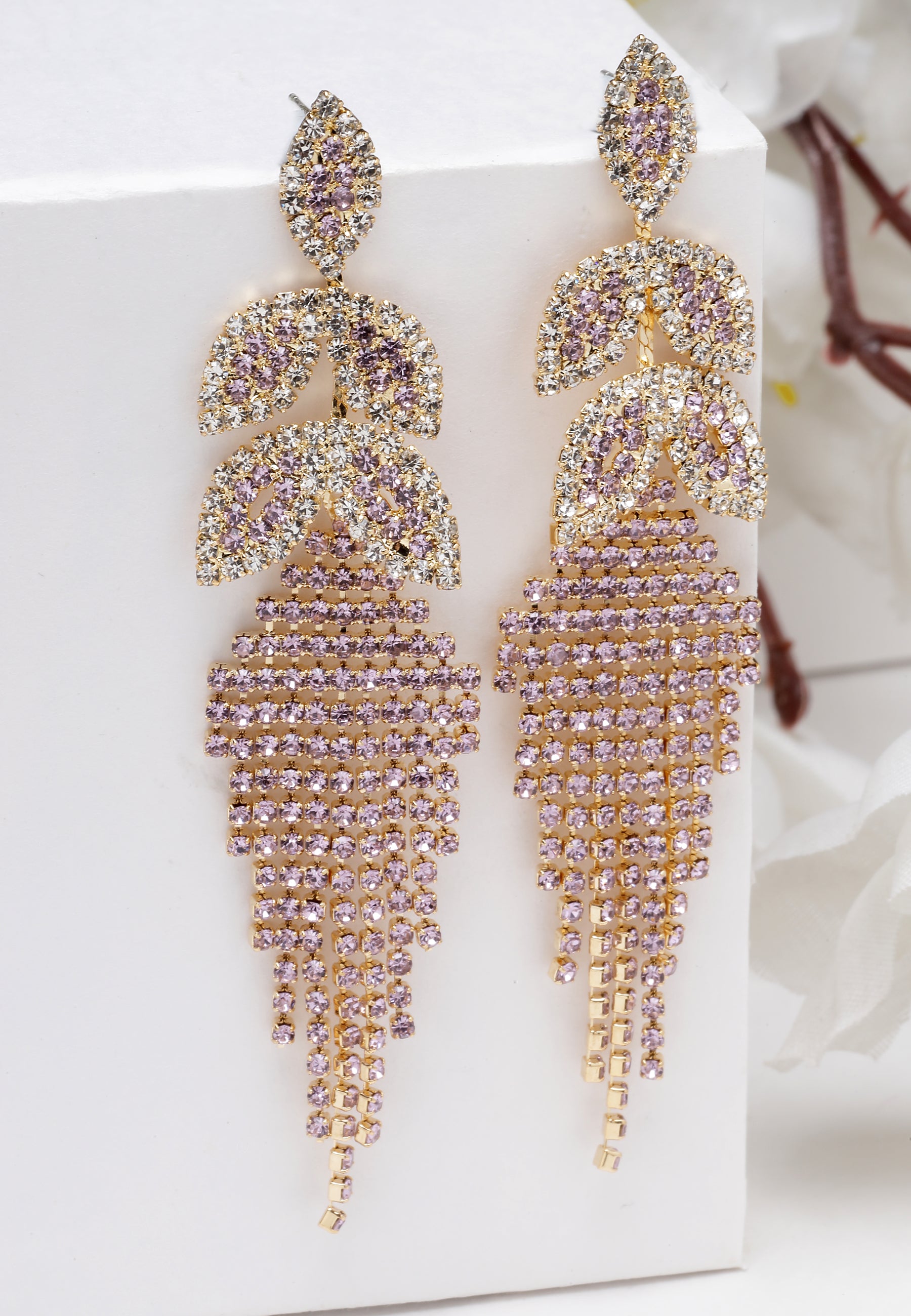 Avant-Garde Paris Gleaming Lilac Crystal Chandelier Earrings
