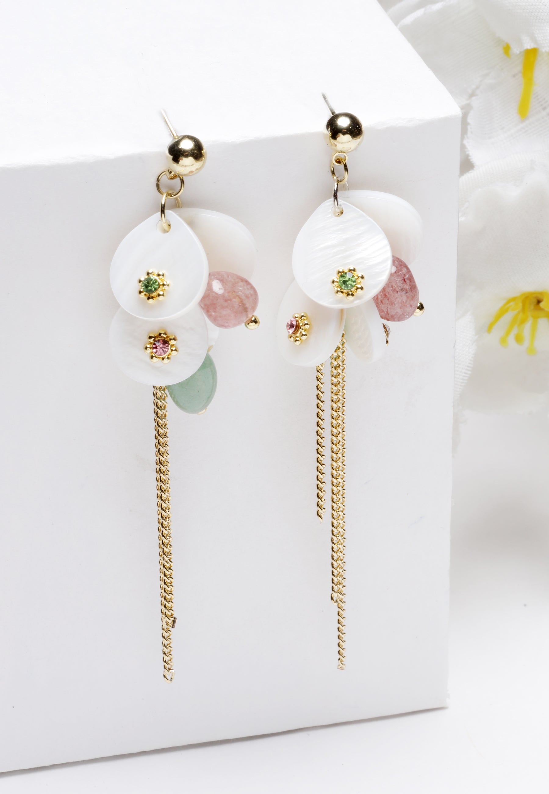 Gold-Colored Beaded Drop Earrings