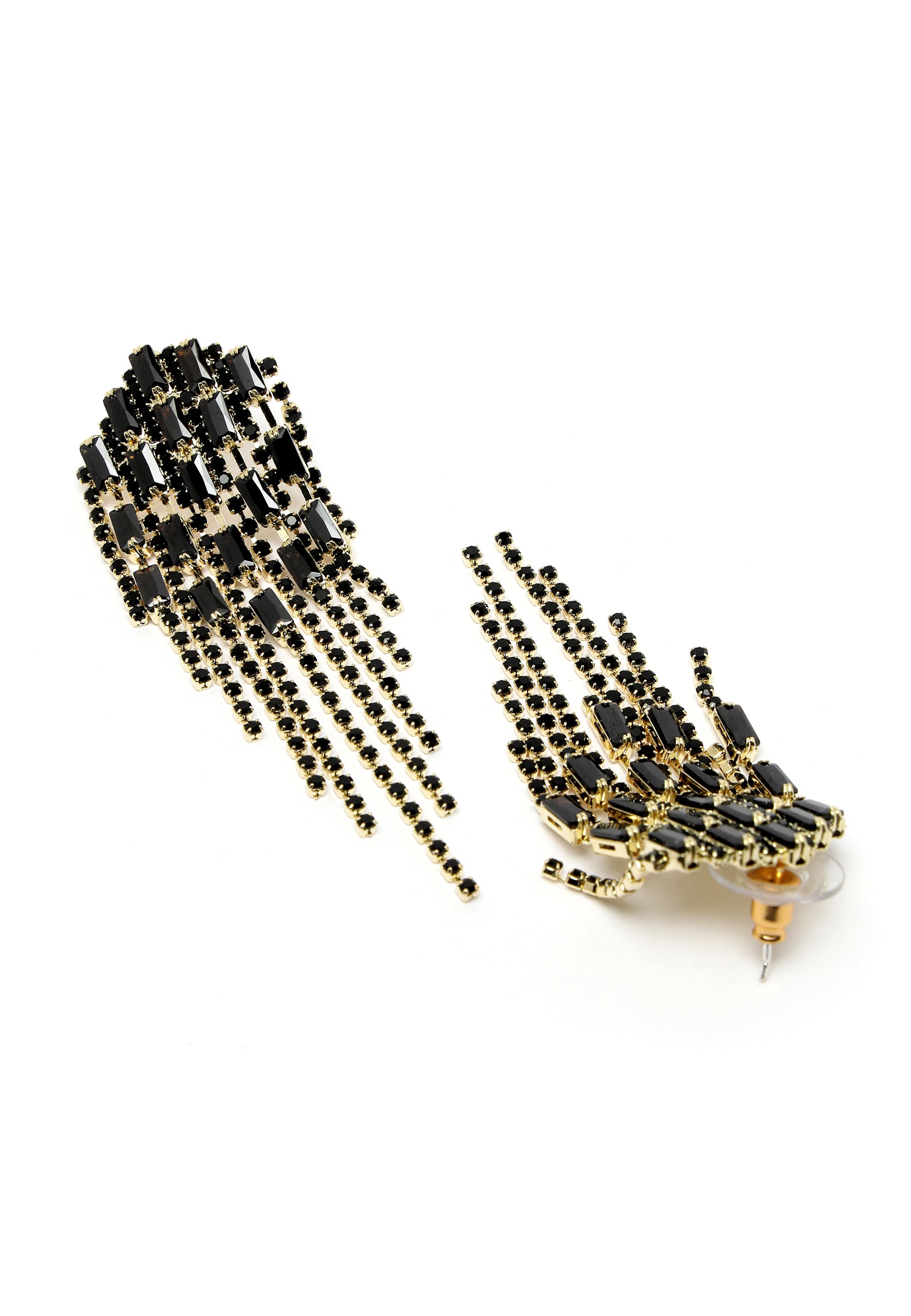 Crystal Studded Dangler Earrings In Black