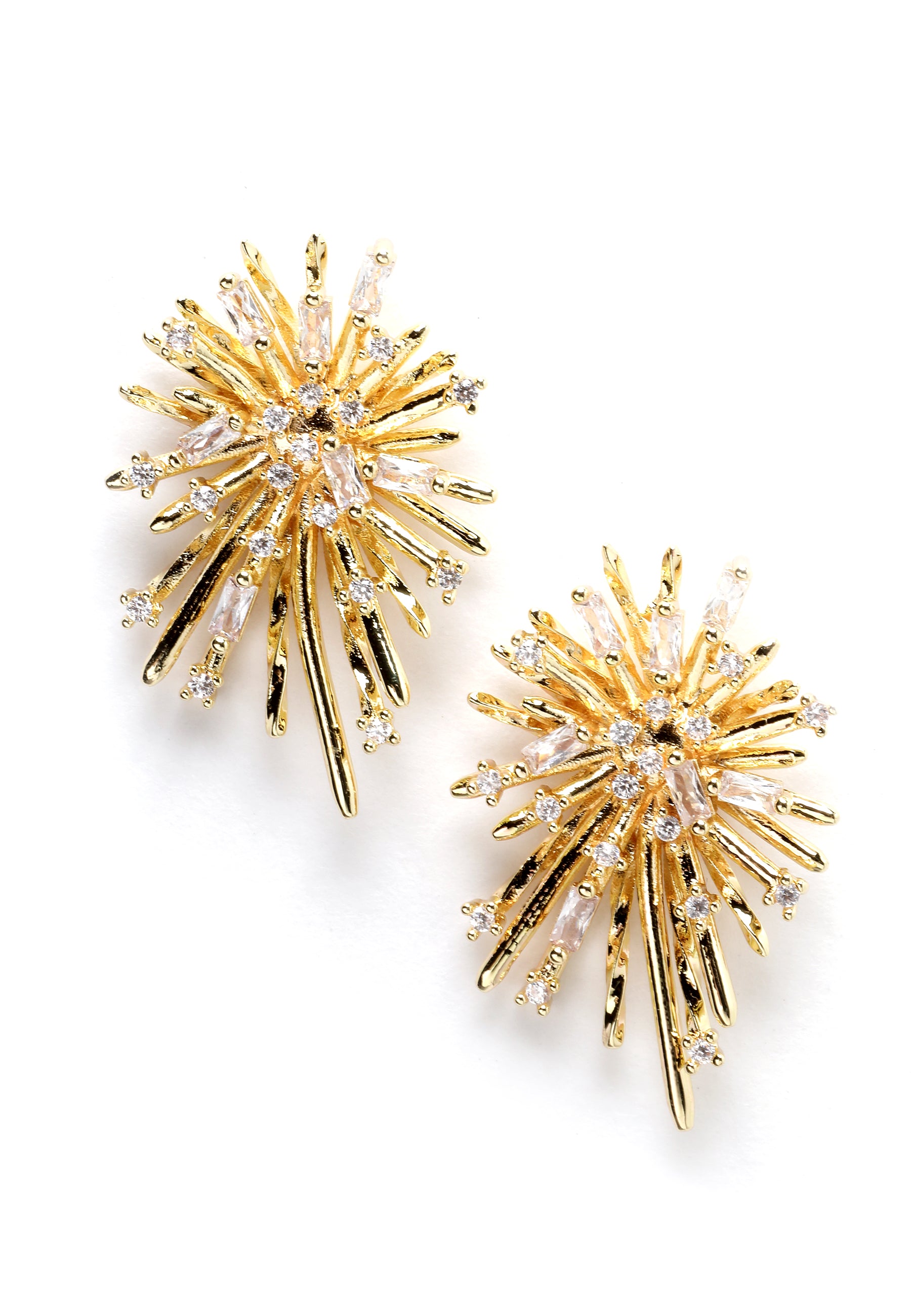Gold-Colored Firework Designed Stud Earrings